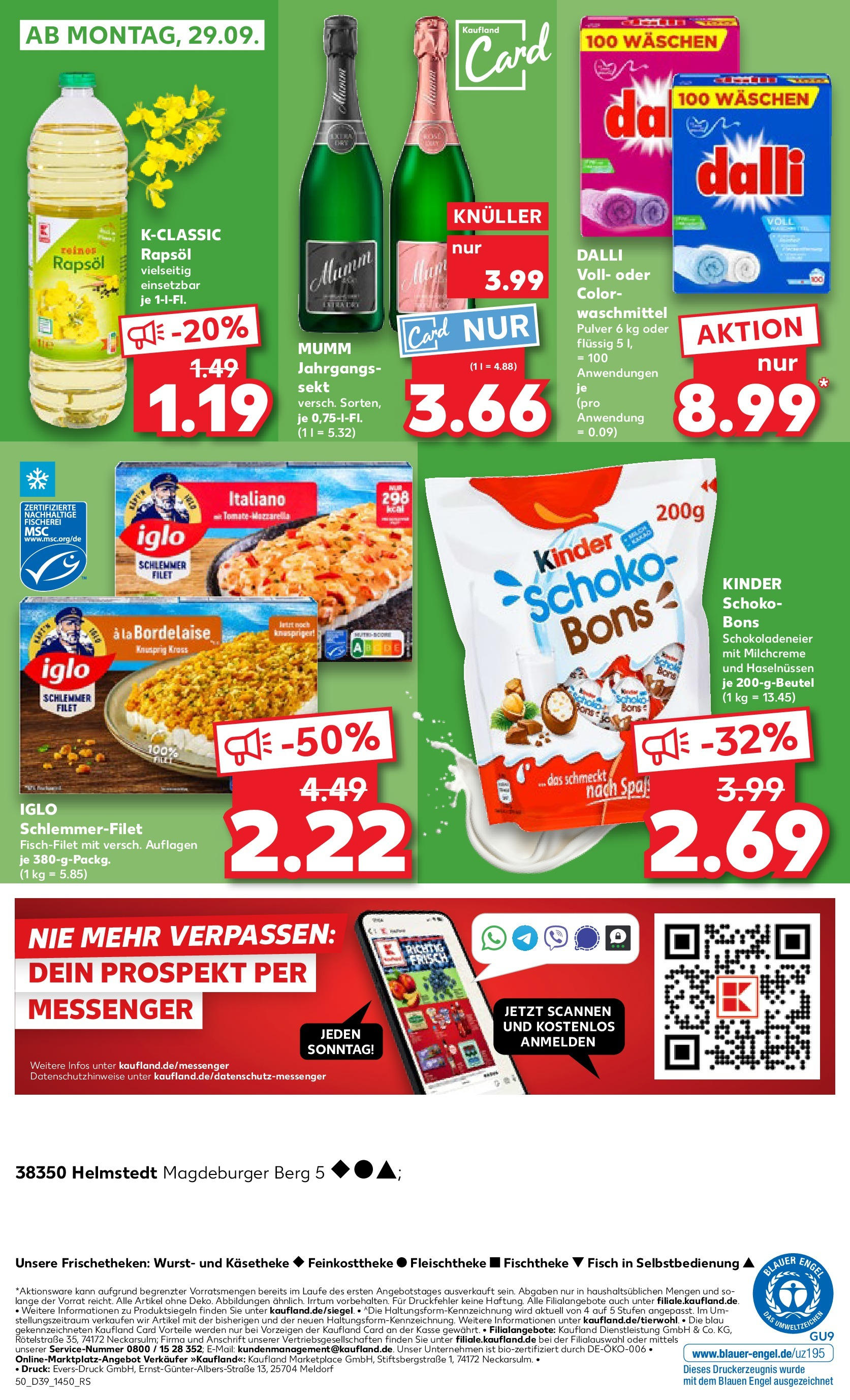 Prospekt Kaufland ab 24.09.2025 » Angebote Online zum Blättern | Seite: 50 | Produkte: Iglo, Fisch, Waschmittel, Wurst