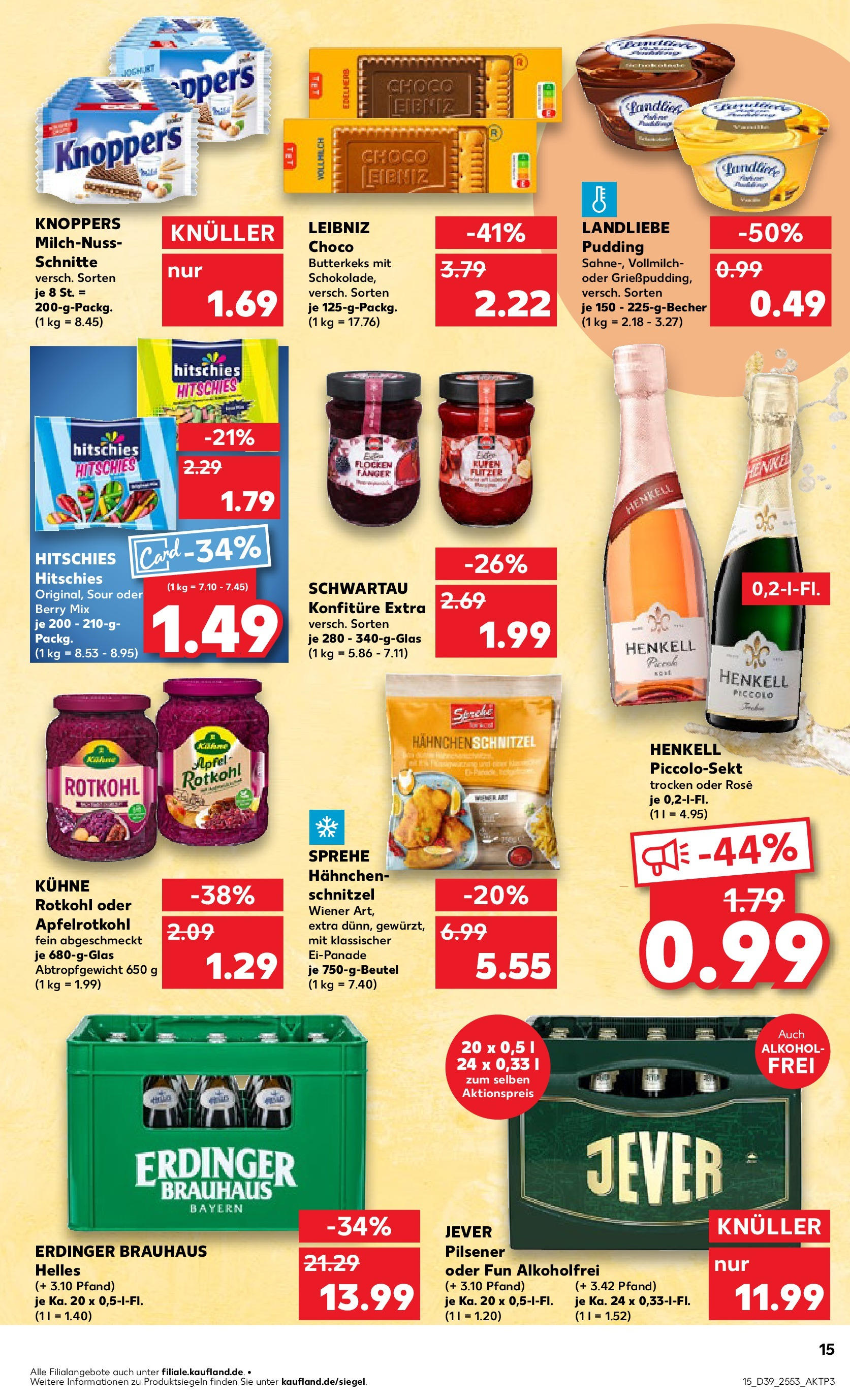 Prospekt Kaufland ab 25.09.2025 » Angebote Online zum Blättern | Seite: 15 | Produkte: Erdinger, Joghurt, Schnitzel, Knoppers