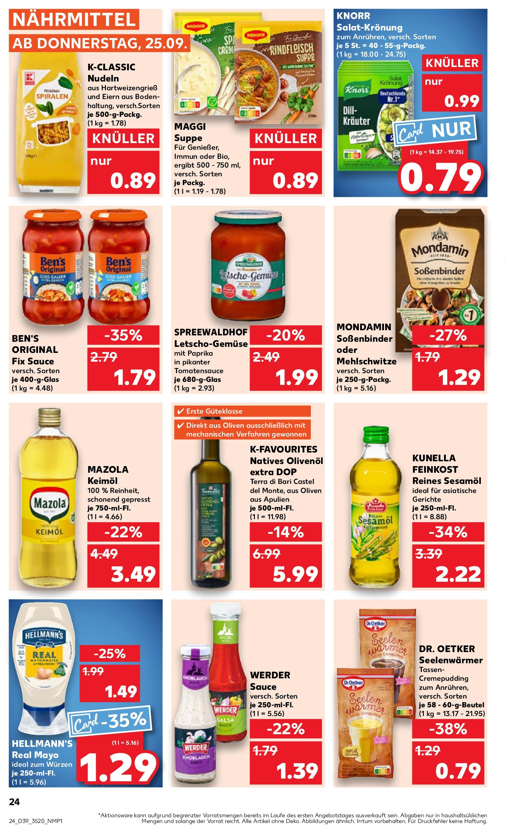 Prospekt Kaufland ab 24.09.2025 » Angebote Online zum Blättern | Seite: 24 | Produkte: Knorr, Mayonnaise, Dill, Pasta