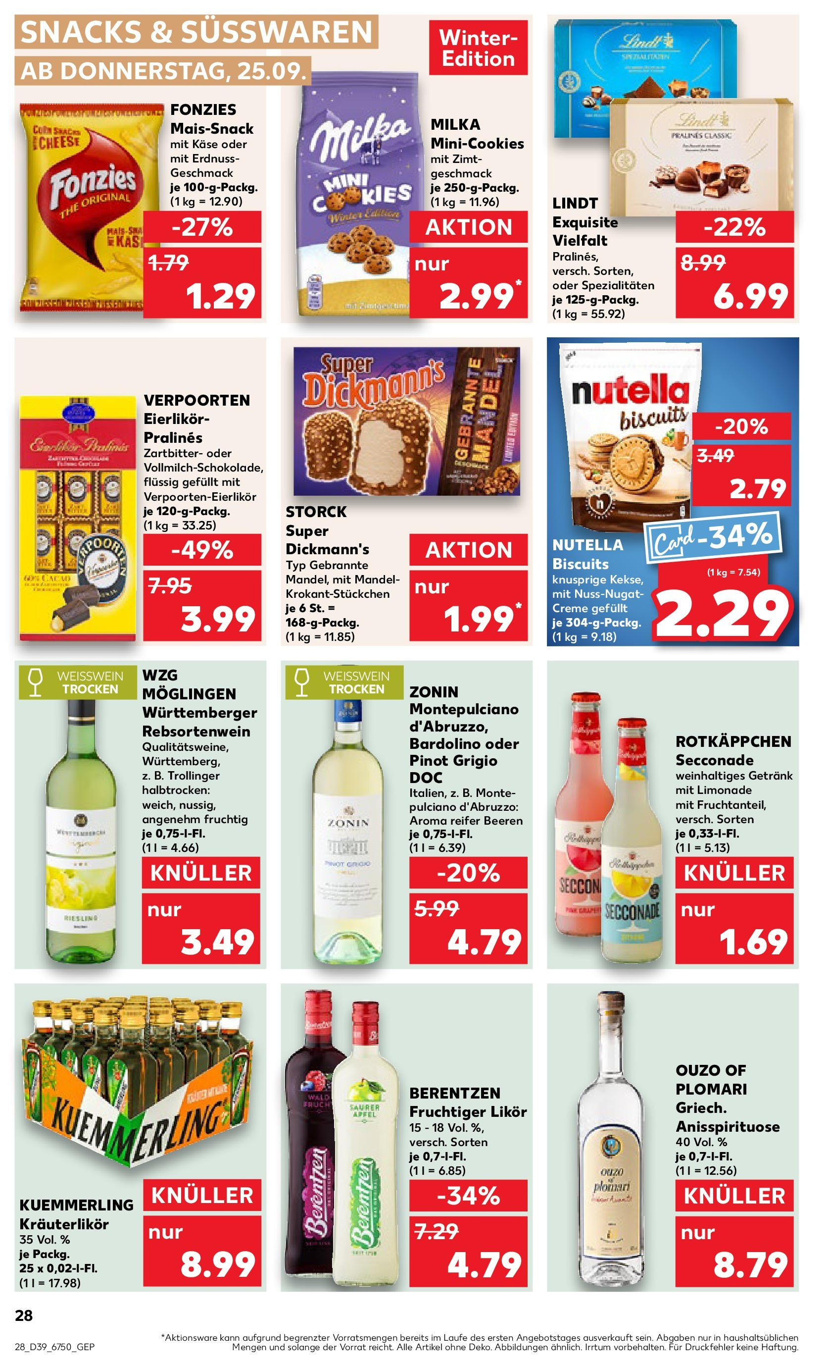 Prospekt Kaufland ab 24.09.2025 » Angebote Online zum Blättern | Seite: 28 | Produkte: Likör, Weißwein trocken, Limonade, Nutella