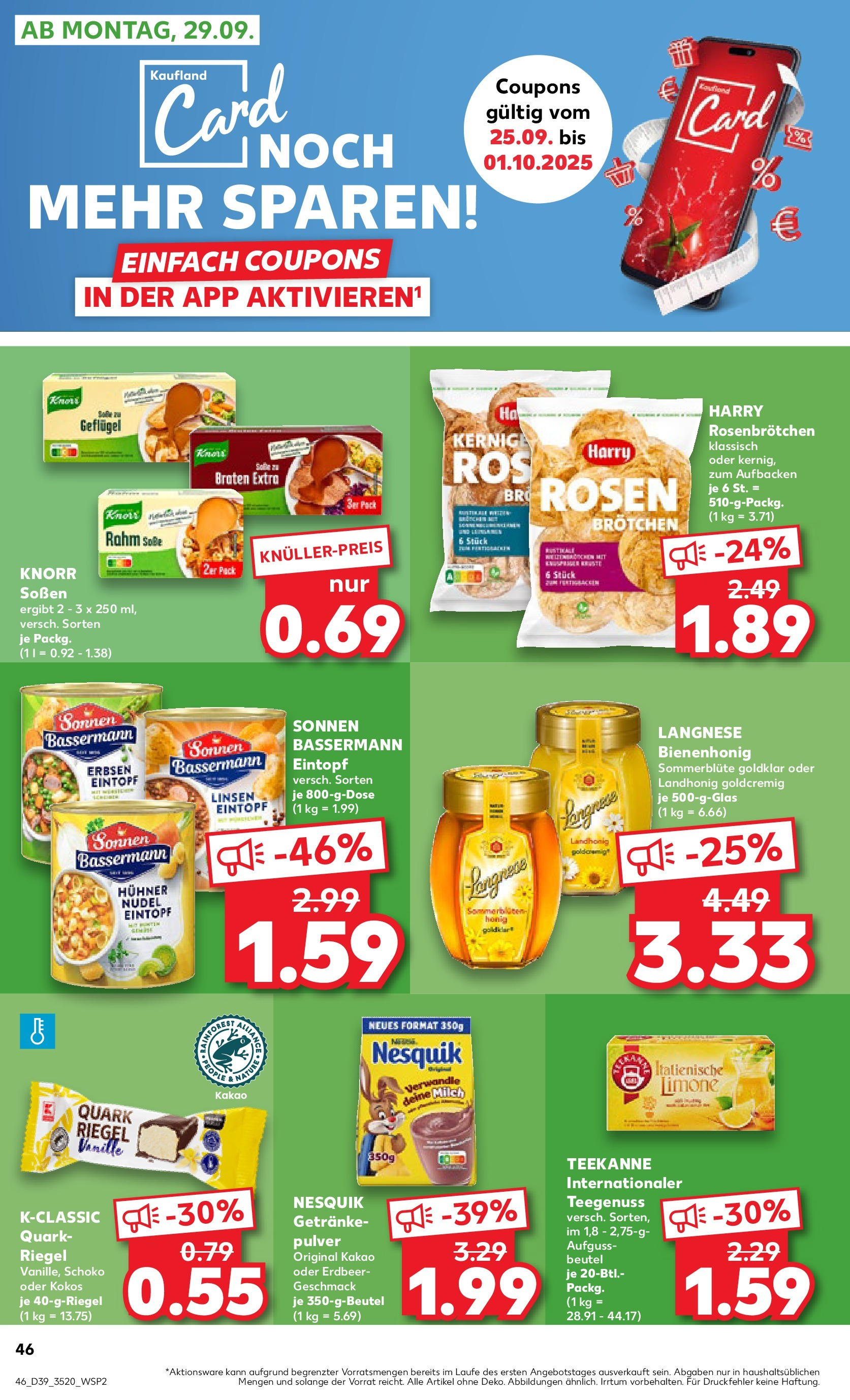 Prospekt Kaufland ab 24.09.2025 » Angebote Online zum Blättern | Seite: 46 | Produkte: Langnese, Quark, Teekanne, Erbsen