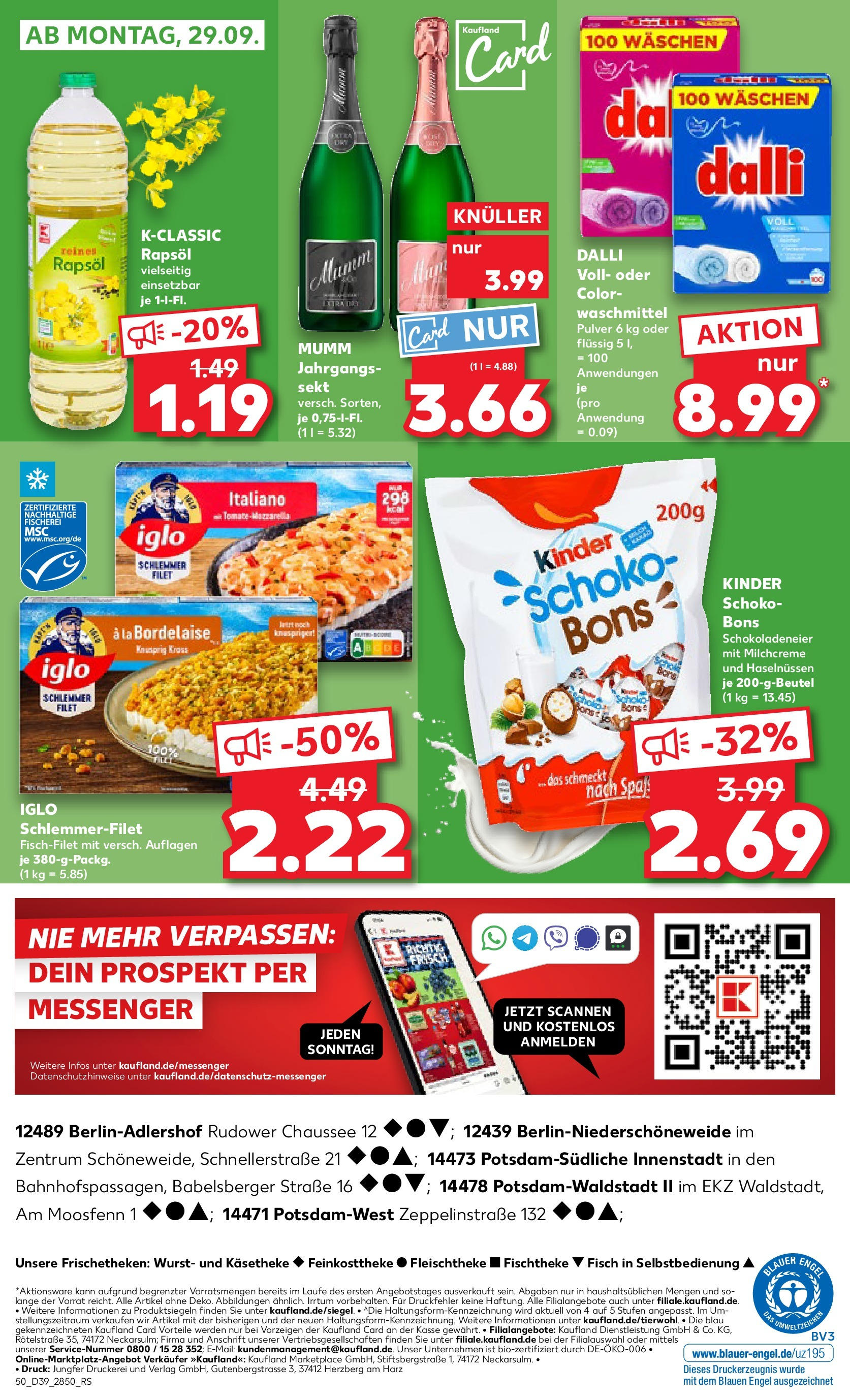 Prospekt Kaufland ab 25.09.2025 » Angebote Online zum Blättern | Seite: 50 | Produkte: Rapsöl, Iglo, Waschmittel, Iglo schlemmerfilet