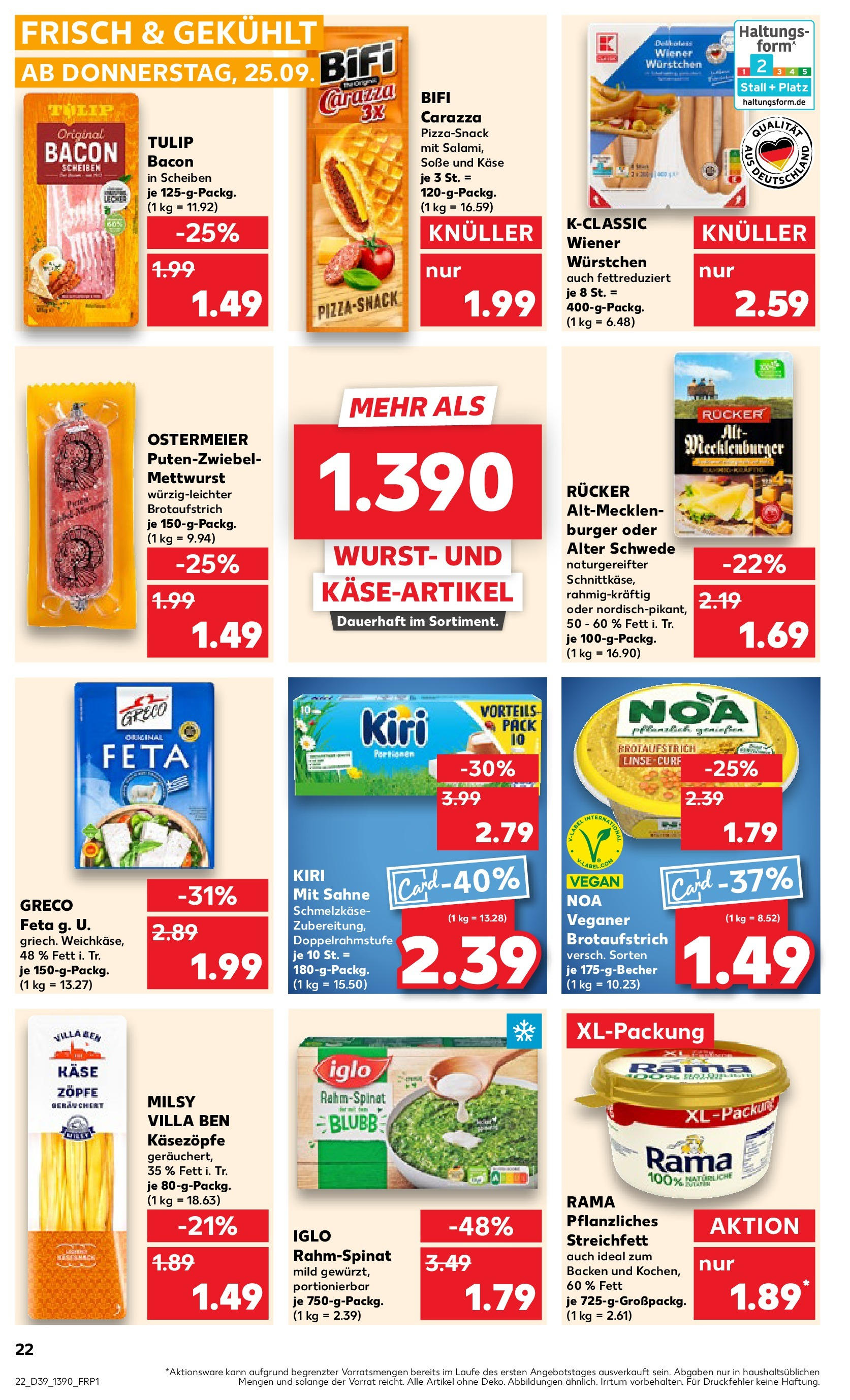 Prospekt Kaufland ab 24.09.2025 » Angebote Online zum Blättern | Seite: 22 | Produkte: Wiener wurstchen, Feta, Käse, Sahne