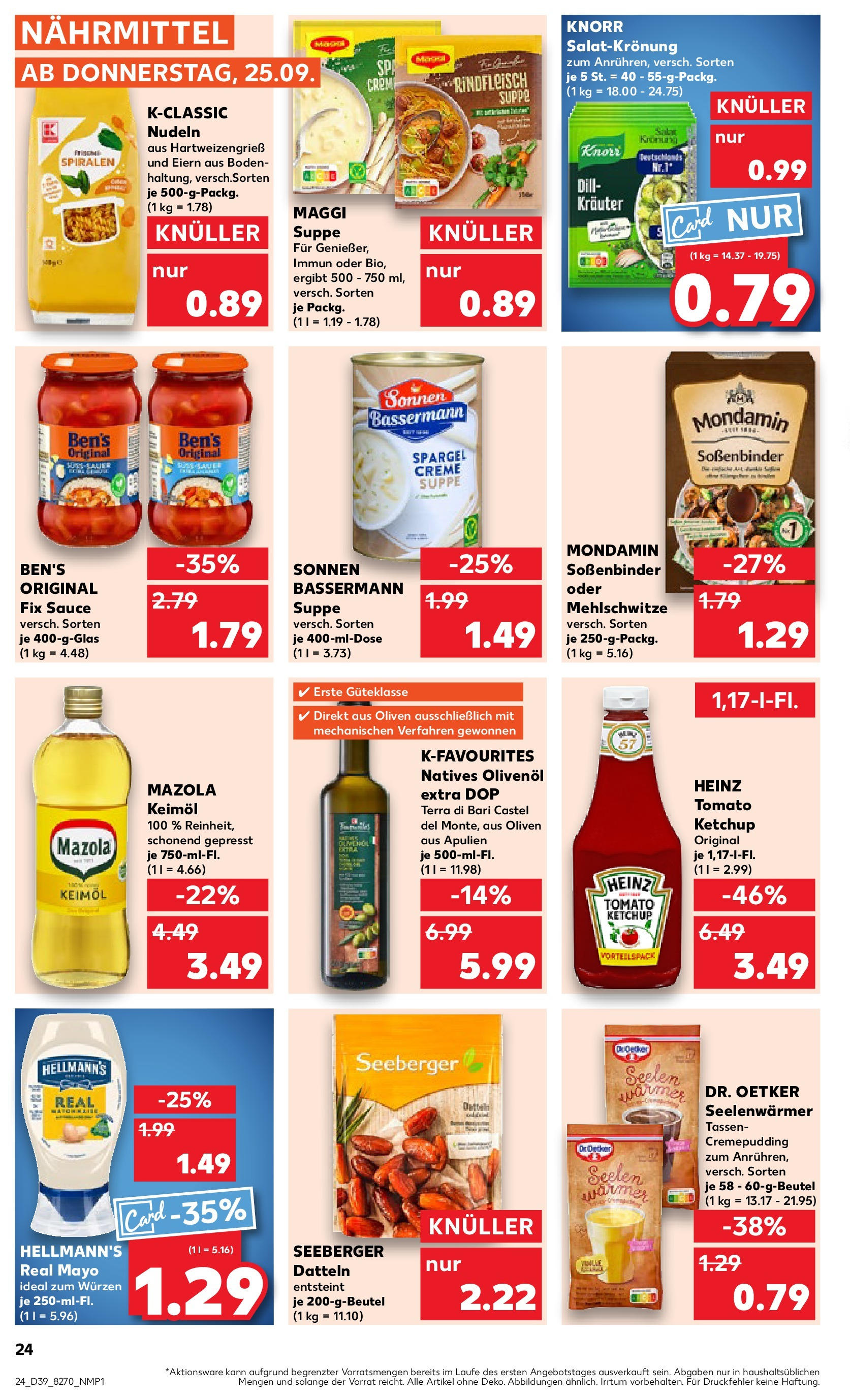 Prospekt Kaufland ab 24.09.2025 » Angebote Online zum Blättern | Seite: 24 | Produkte: Olivenol, Spargel, Pasta, Ketchup