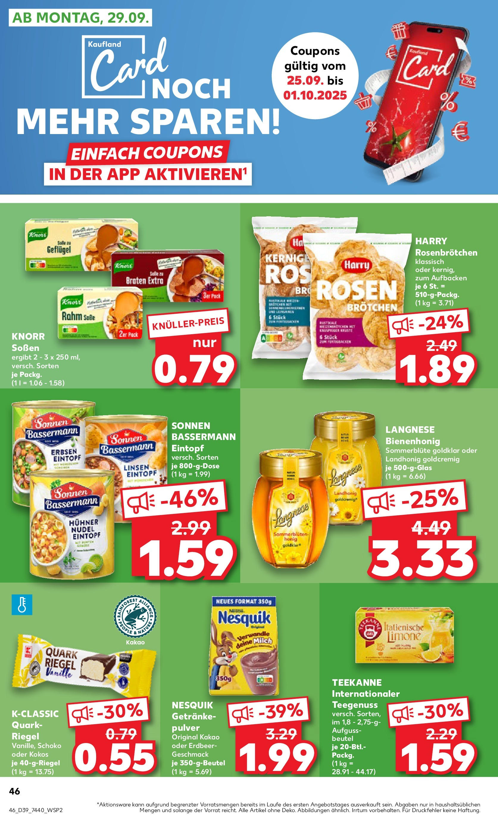 Prospekt Kaufland ab 24.09.2025 » Angebote Online zum Blättern | Seite: 46 | Produkte: Langnese, Nesquik, Quark, Knorr