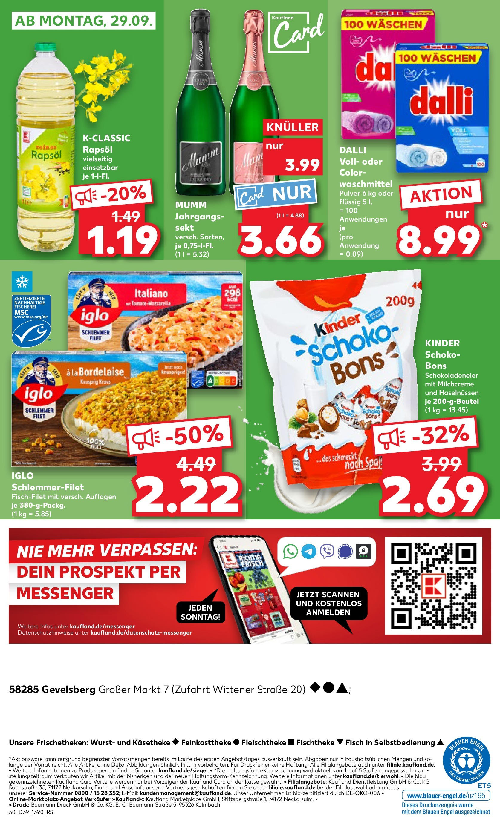 Prospekt Kaufland ab 24.09.2025 » Angebote Online zum Blättern | Seite: 50 | Produkte: Sekt, Iglo, Waschmittel, Wurst
