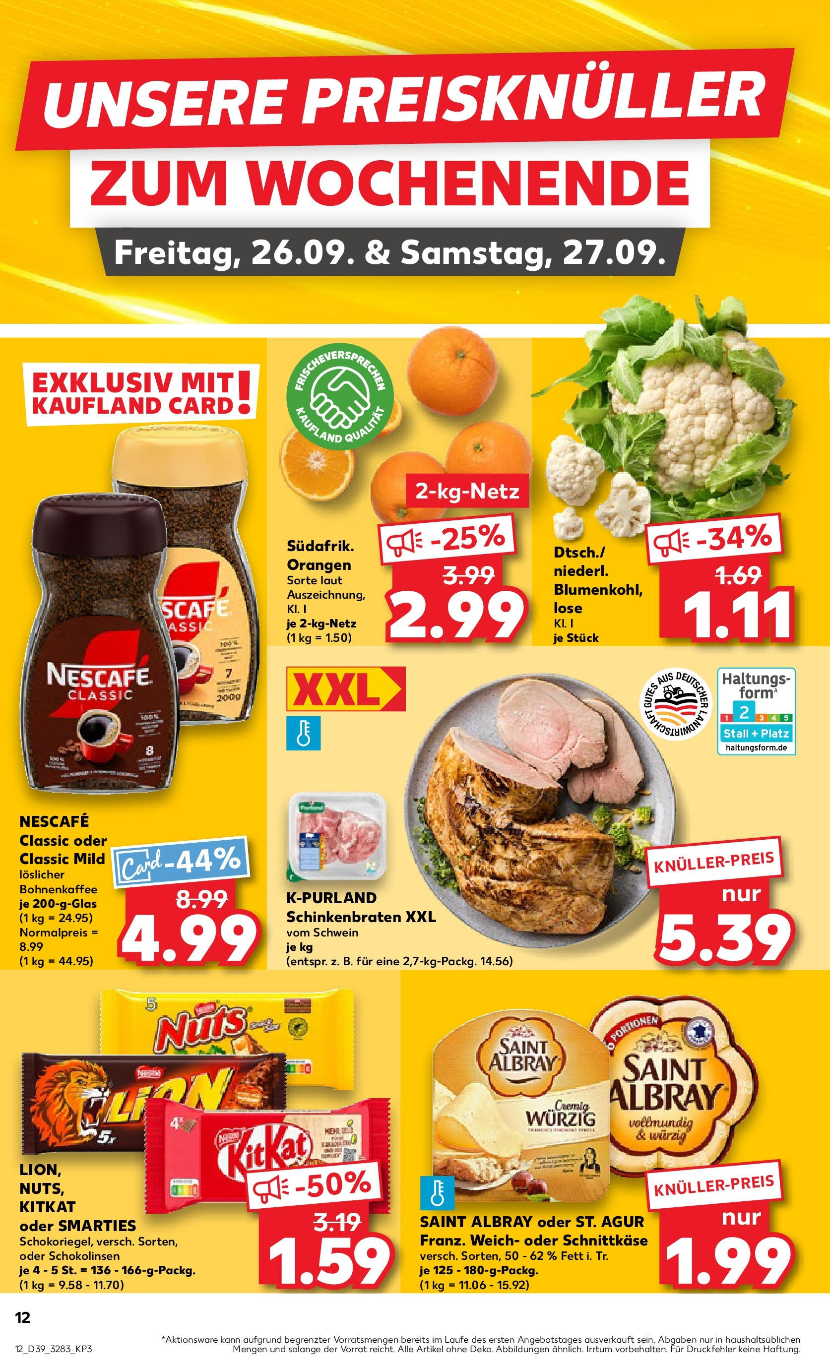Prospekt Kaufland ab 24.09.2025 » Angebote Online zum Blättern | Seite: 12 | Produkte: Smarties, Orangen, Nescafe classic, Blumenkohl