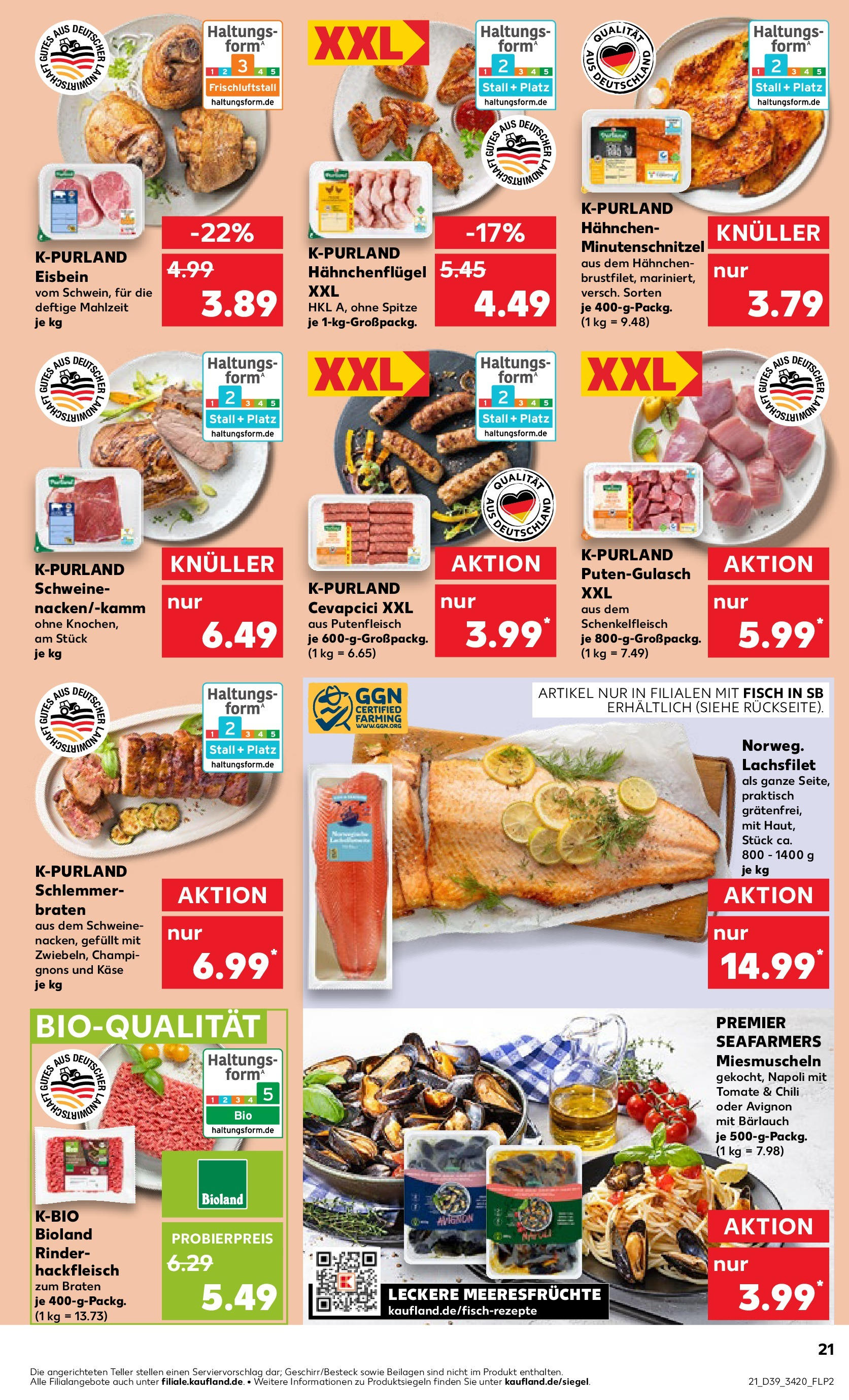 Prospekt Kaufland ab 24.09.2025 » Angebote Online zum Blättern | Seite: 21 | Produkte: Käse, Cevapcici, Meeresfrüchte, Hackfleisch