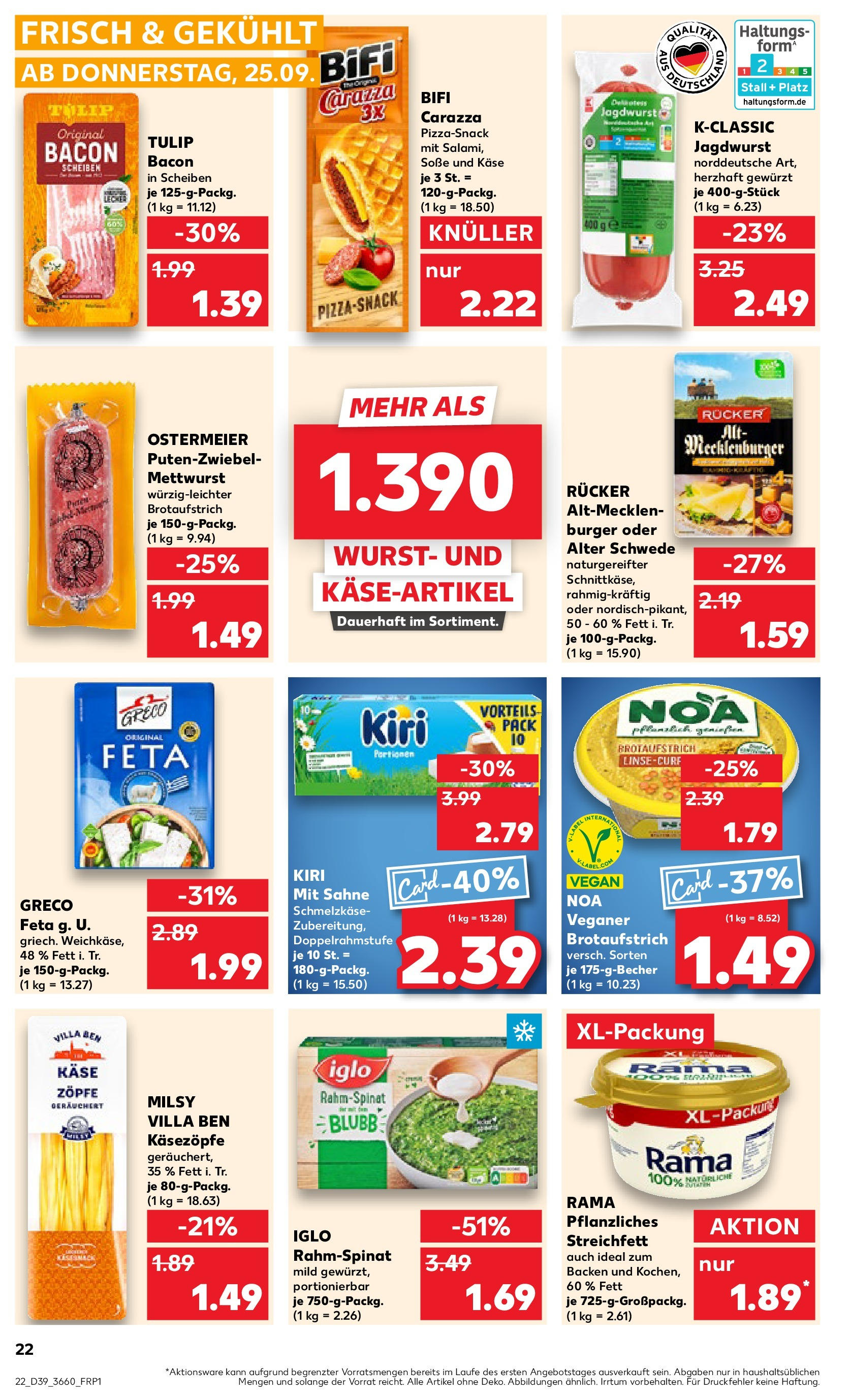 Prospekt Kaufland ab 24.09.2025 » Angebote Online zum Blättern | Seite: 22 | Produkte: Rama, Feta, Käse, Bifi