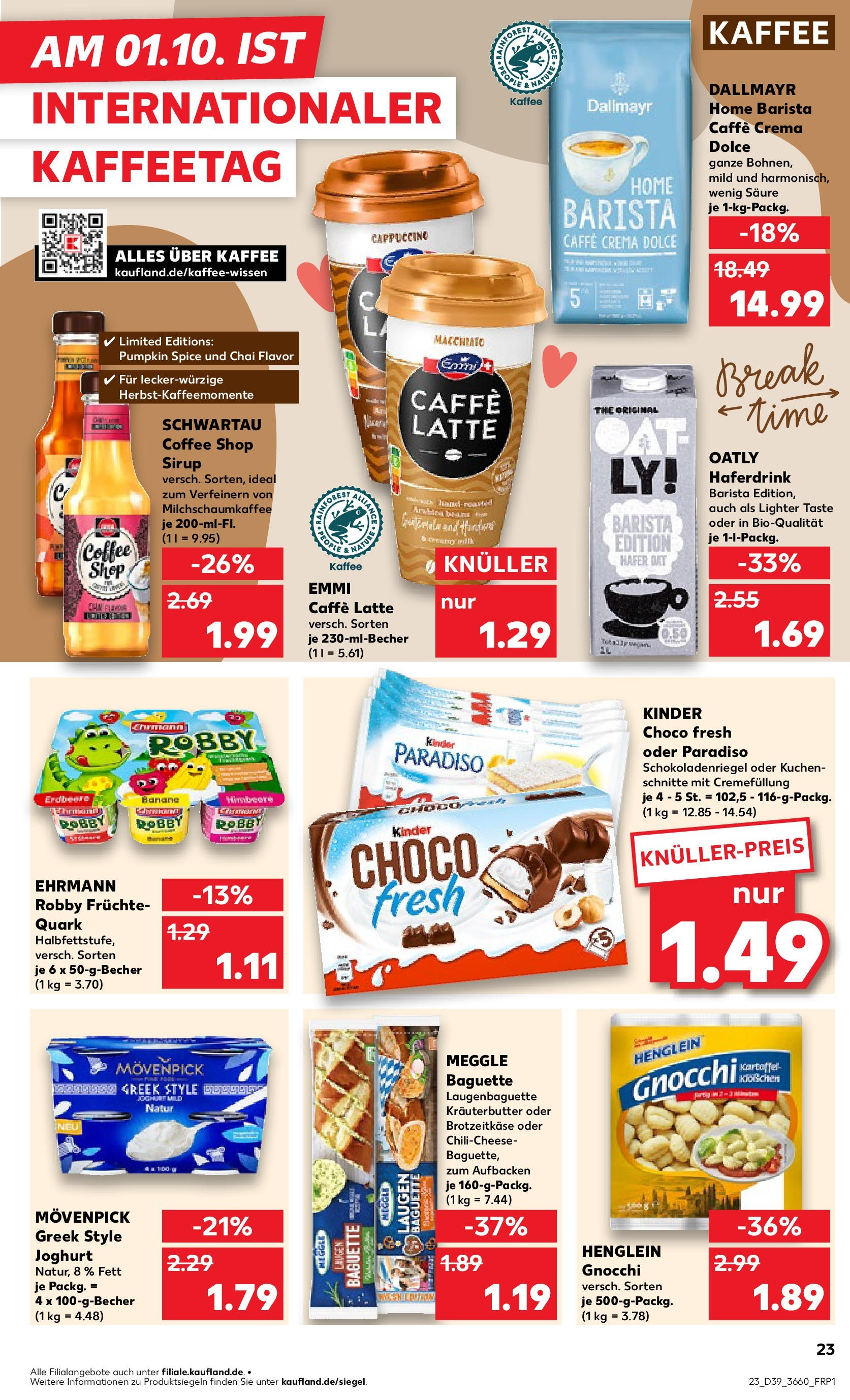 Prospekt Kaufland ab 24.09.2025 » Angebote Online zum Blättern | Seite: 23 | Produkte: Quark, Baguette, Haferdrink, Himbeere