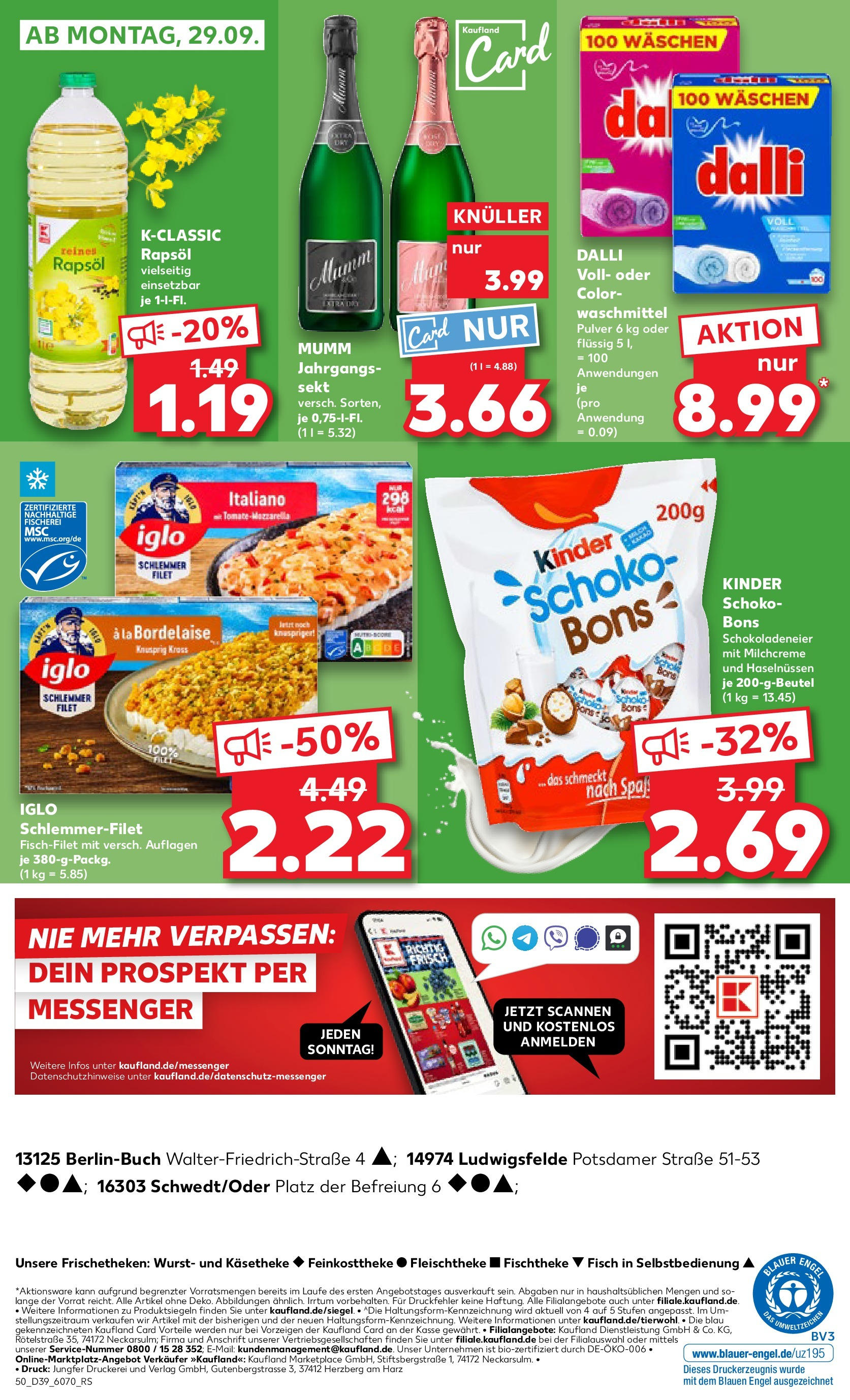 Prospekt Kaufland ab 24.09.2025 » Angebote Online zum Blättern | Seite: 50 | Produkte: Rapsöl, Iglo, Fisch, Waschmittel