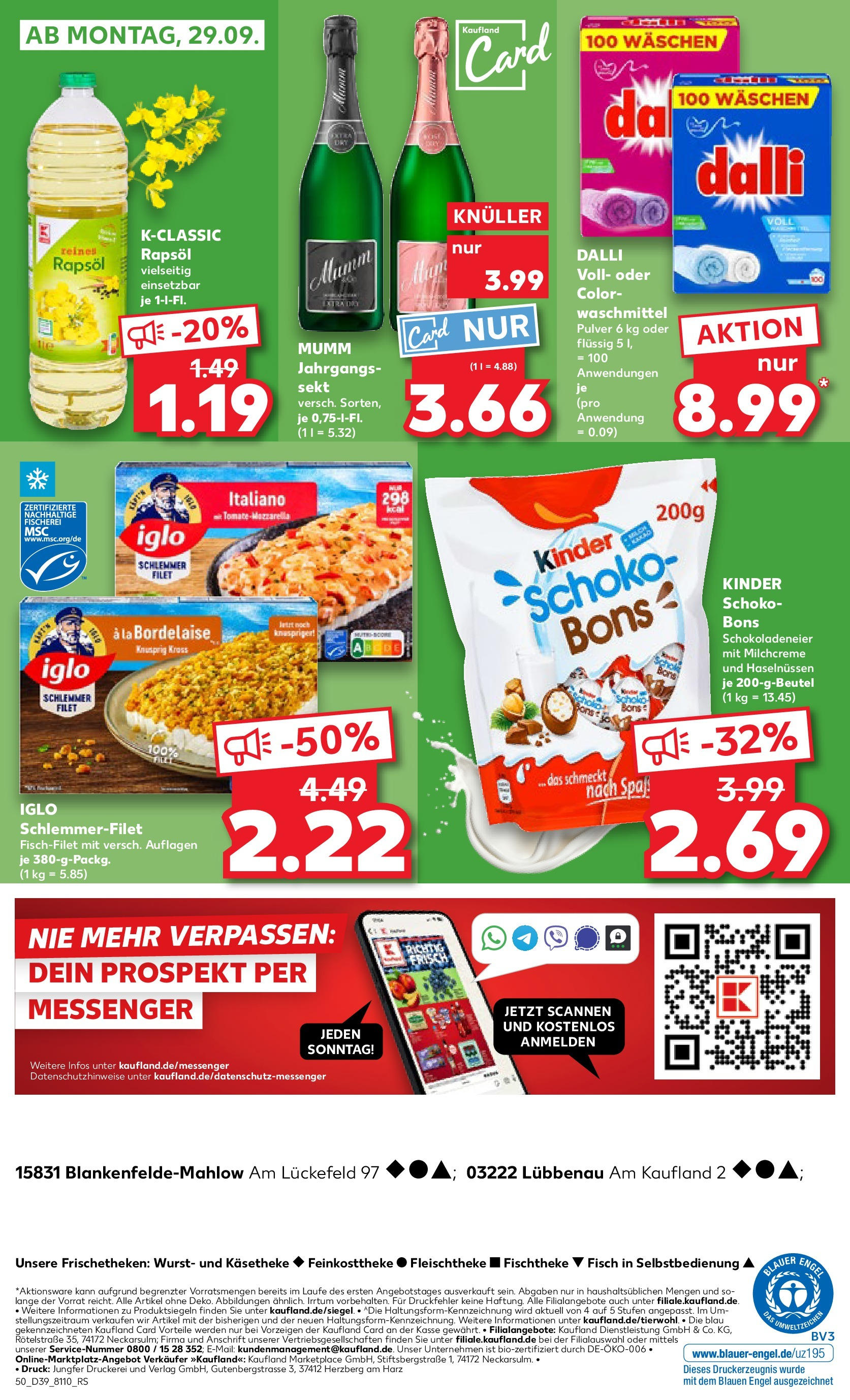 Prospekt Kaufland ab 24.09.2025 » Angebote Online zum Blättern | Seite: 50 | Produkte: Sekt, Iglo, Fisch, Waschmittel