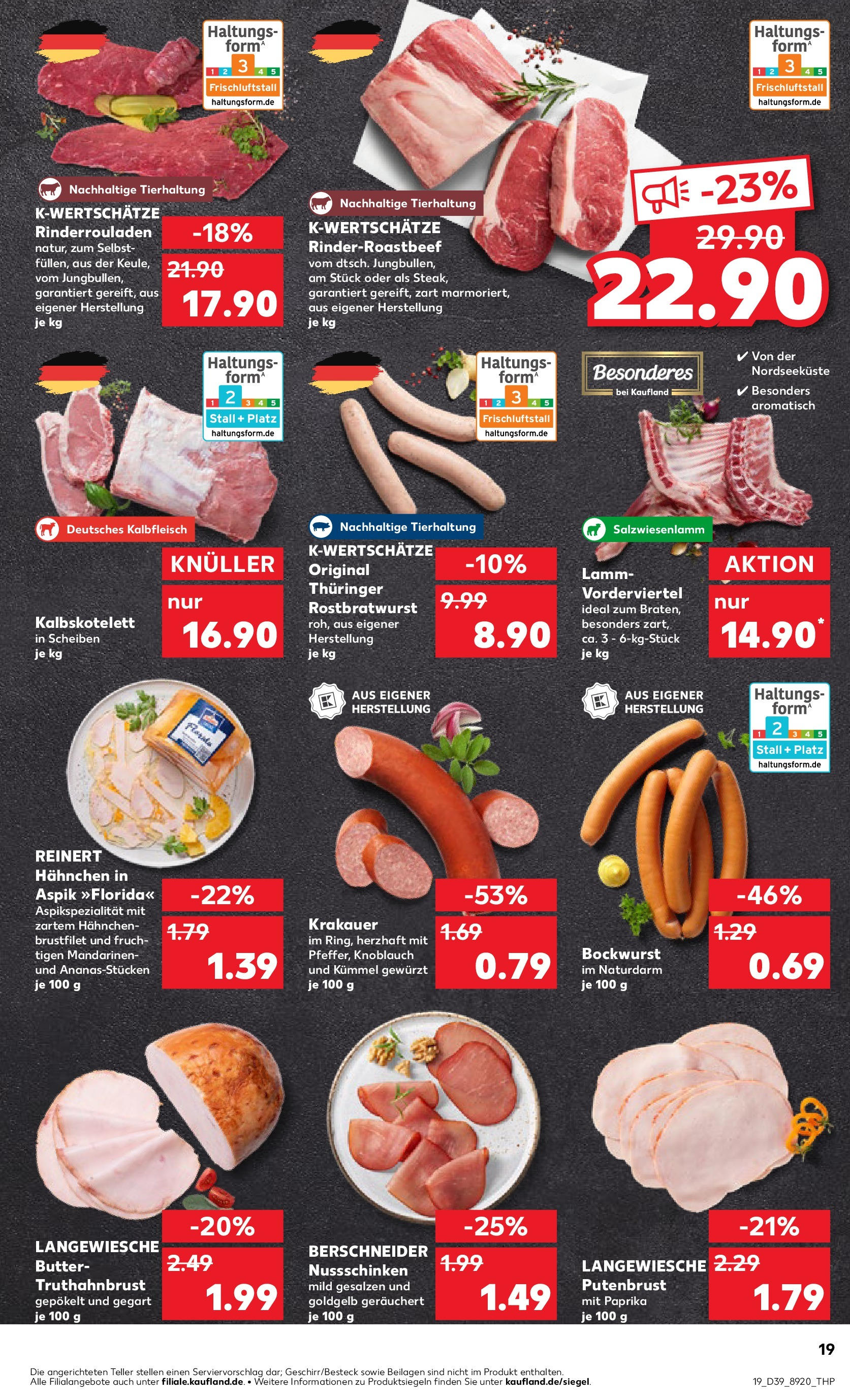 Prospekt Kaufland ab 25.09.2025 » Angebote Online zum Blättern | Seite: 19 | Produkte: Rinderrouladen, Bockwurst, Butter, Mandarinen