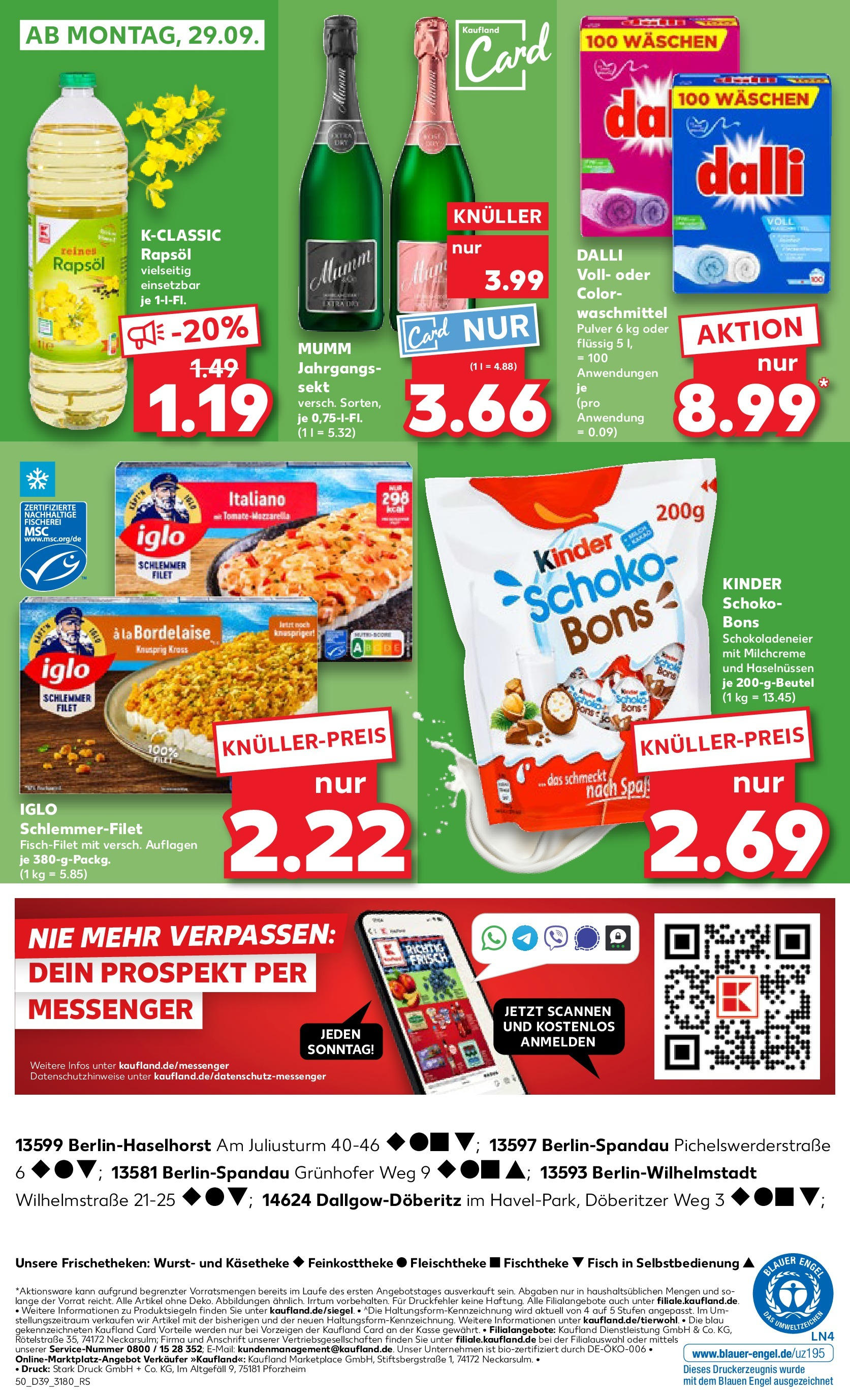 Prospekt Kaufland ab 25.09.2025 » Angebote Online zum Blättern | Seite: 50 | Produkte: Sekt, Iglo, Waschmittel, Iglo schlemmerfilet