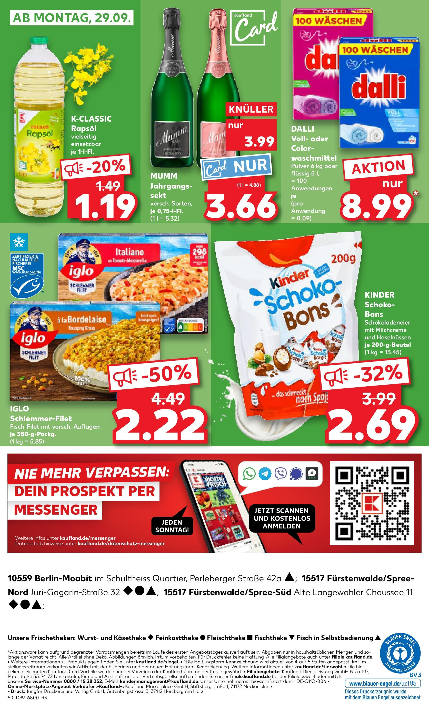 Prospekt Kaufland ab 25.09.2025 » Angebote Online zum Blättern | Seite: 50 | Produkte: Sekt, Waschmittel, Wurst, Iglo schlemmerfilet
