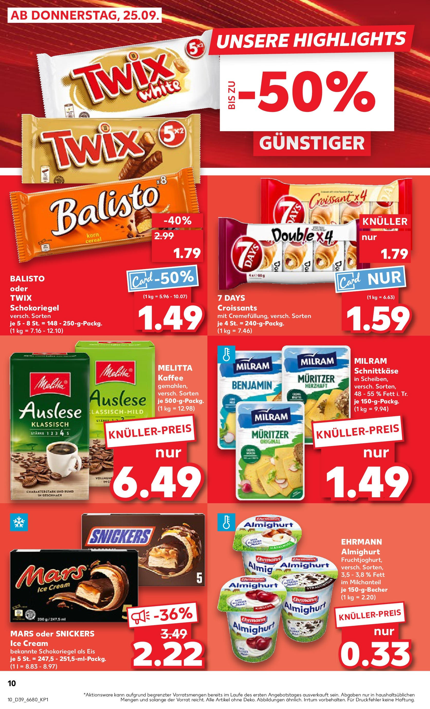 Prospekt Kaufland ab 25.09.2025 » Angebote Online zum Blättern | Seite: 10 | Produkte: Melitta, Melitta kaffee, Snickers, Milram