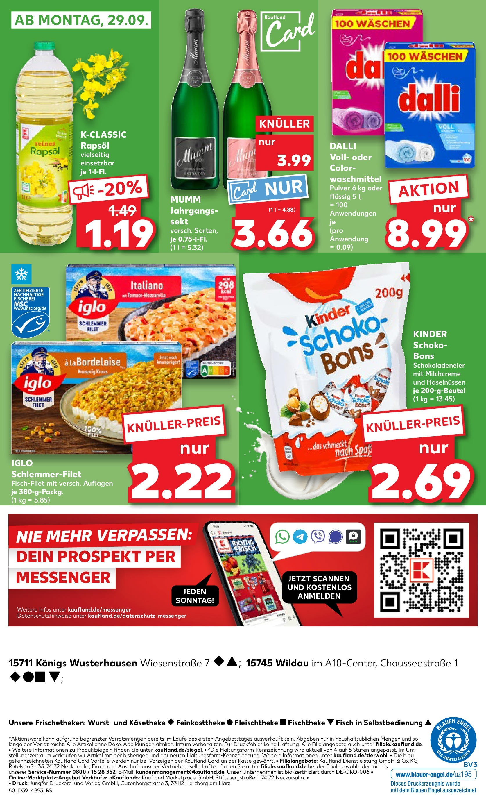 Prospekt Kaufland ab 25.09.2025 » Angebote Online zum Blättern | Seite: 50 | Produkte: Rapsöl, Sekt, Iglo, Iglo schlemmerfilet