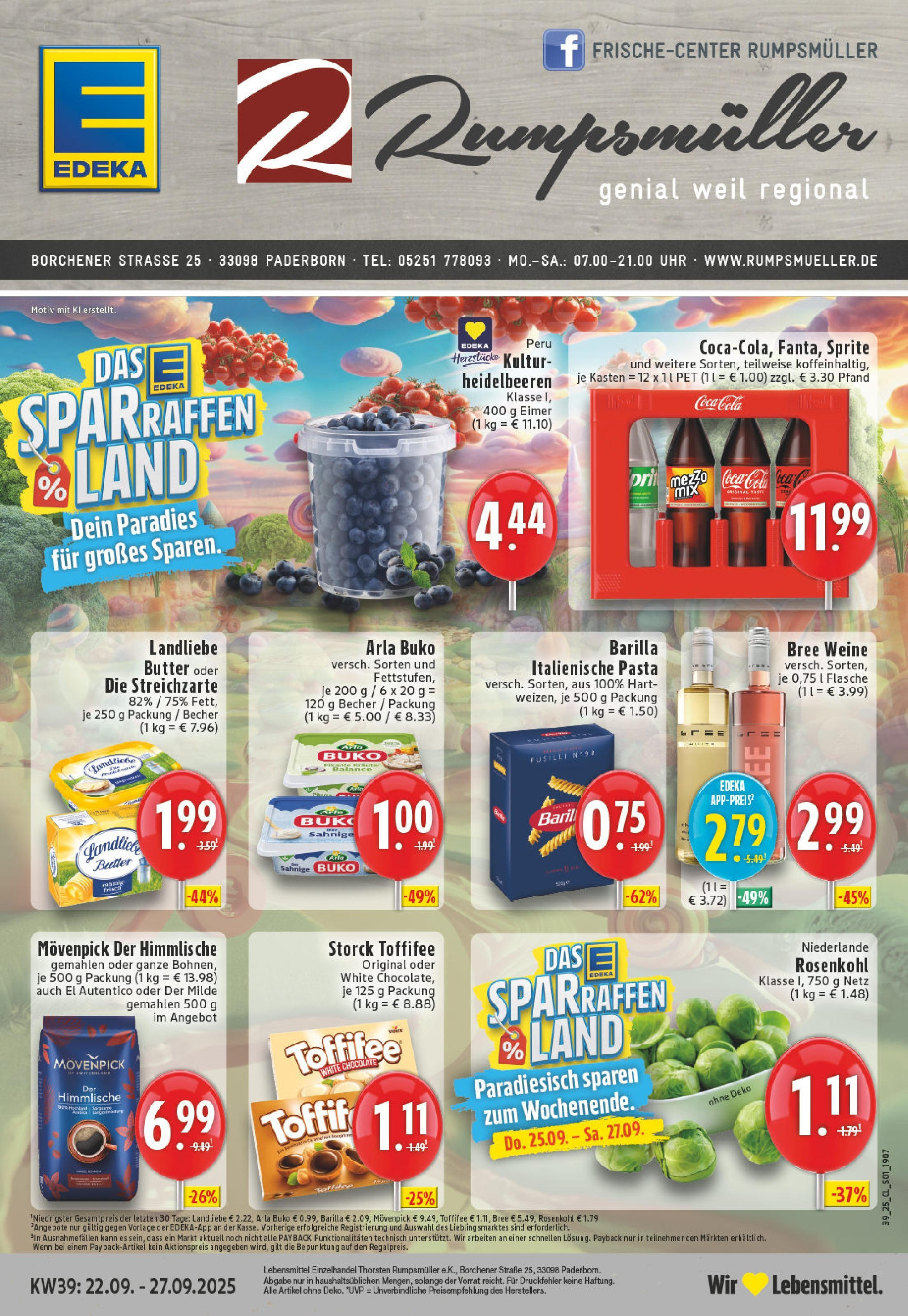 Edeka prospekt Paderborn	 (ab 21.09.2025) » Angebote Online | Seite: 1 | Produkte: Sprite, Butter, Toffifee, Uhr