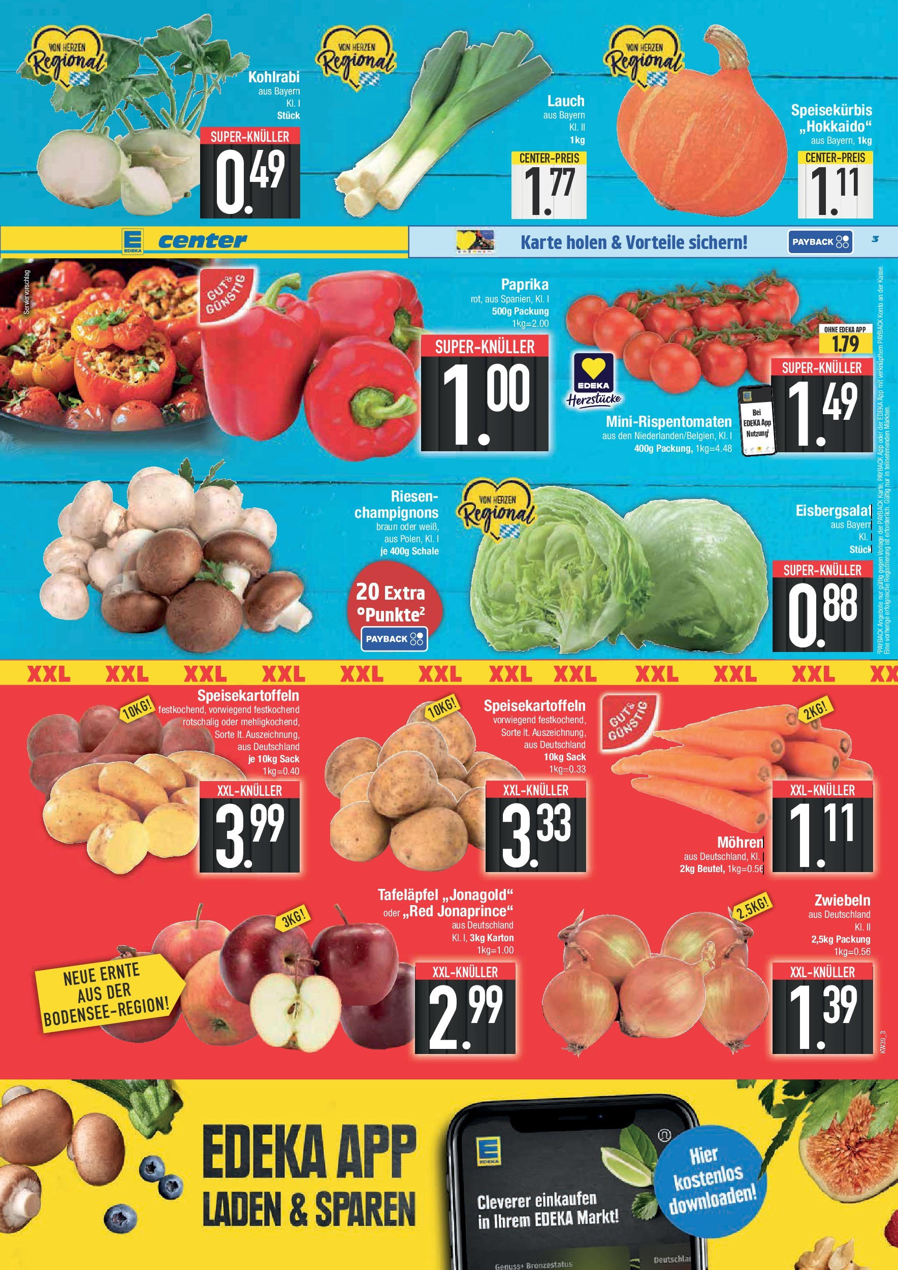 Edeka prospekt Krumbach	 (ab 21.09.2025) » Angebote Online | Seite: 3 | Produkte: Kohlrabi, Champignons, Zwiebeln, Paprika