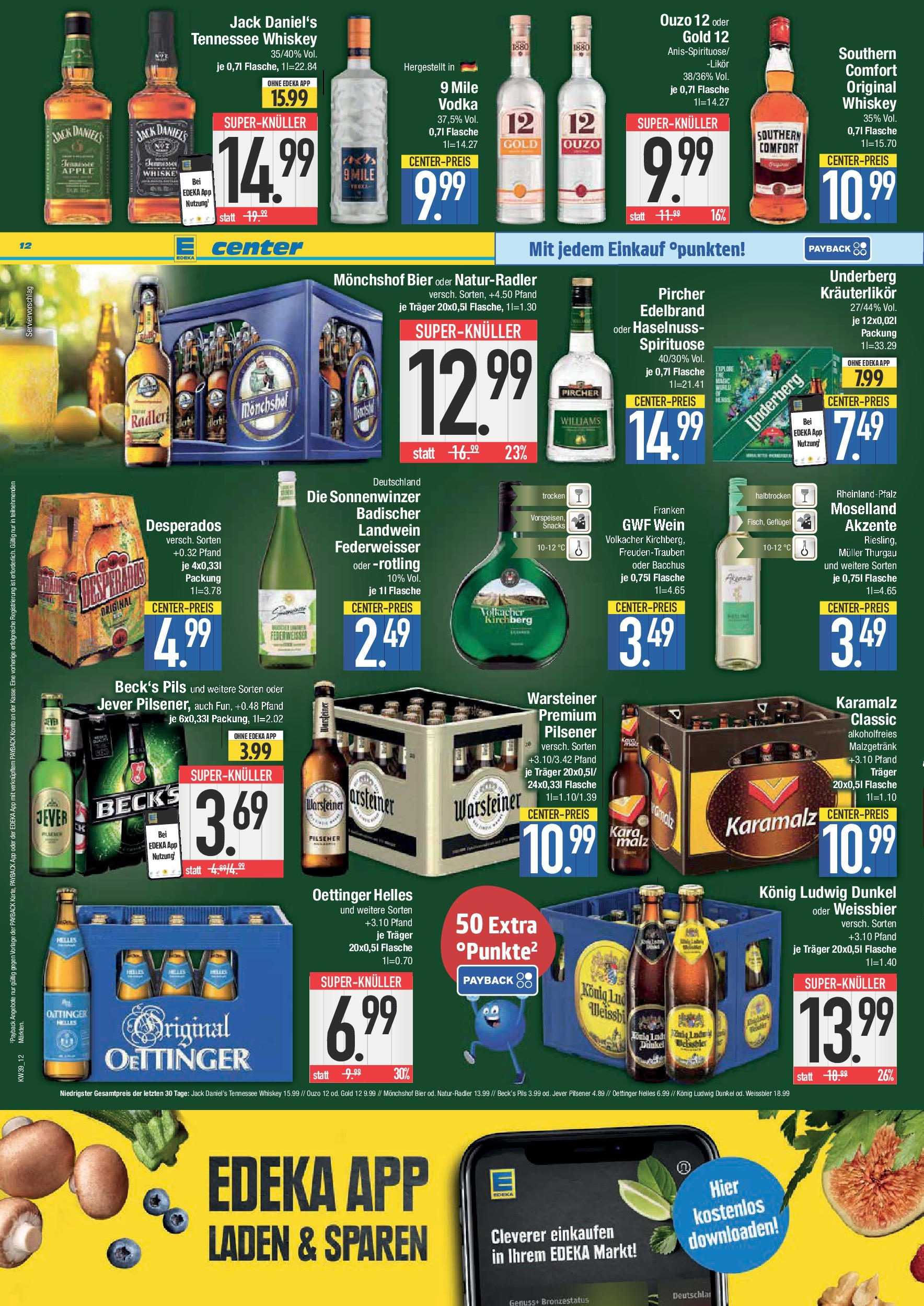 Edeka prospekt Krumbach	 (ab 21.09.2025) » Angebote Online | Seite: 12 | Produkte: Ouzo 12, Bier, Vodka, Underberg