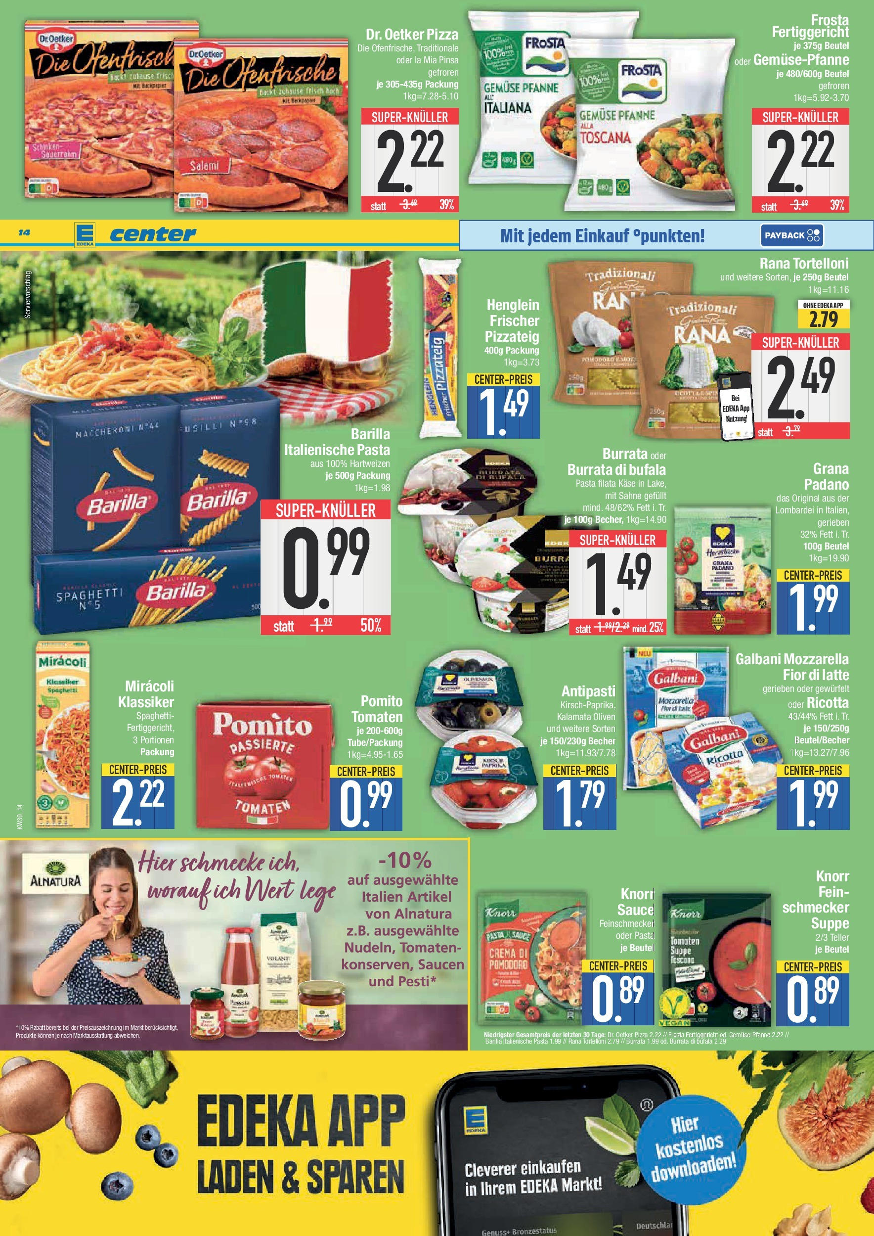 Edeka prospekt Krumbach	 (ab 21.09.2025) » Angebote Online | Seite: 14 | Produkte: Mozzarella, Pasta, Schinken, Sahne