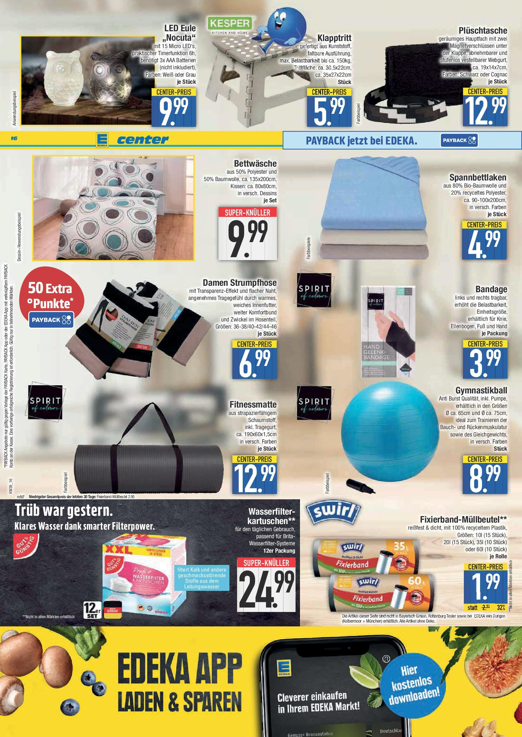 Edeka prospekt Krumbach	 (ab 21.09.2025) » Angebote Online | Seite: 16 | Produkte: Kissen, Bettwäsche, Wasser, Strumpfhose