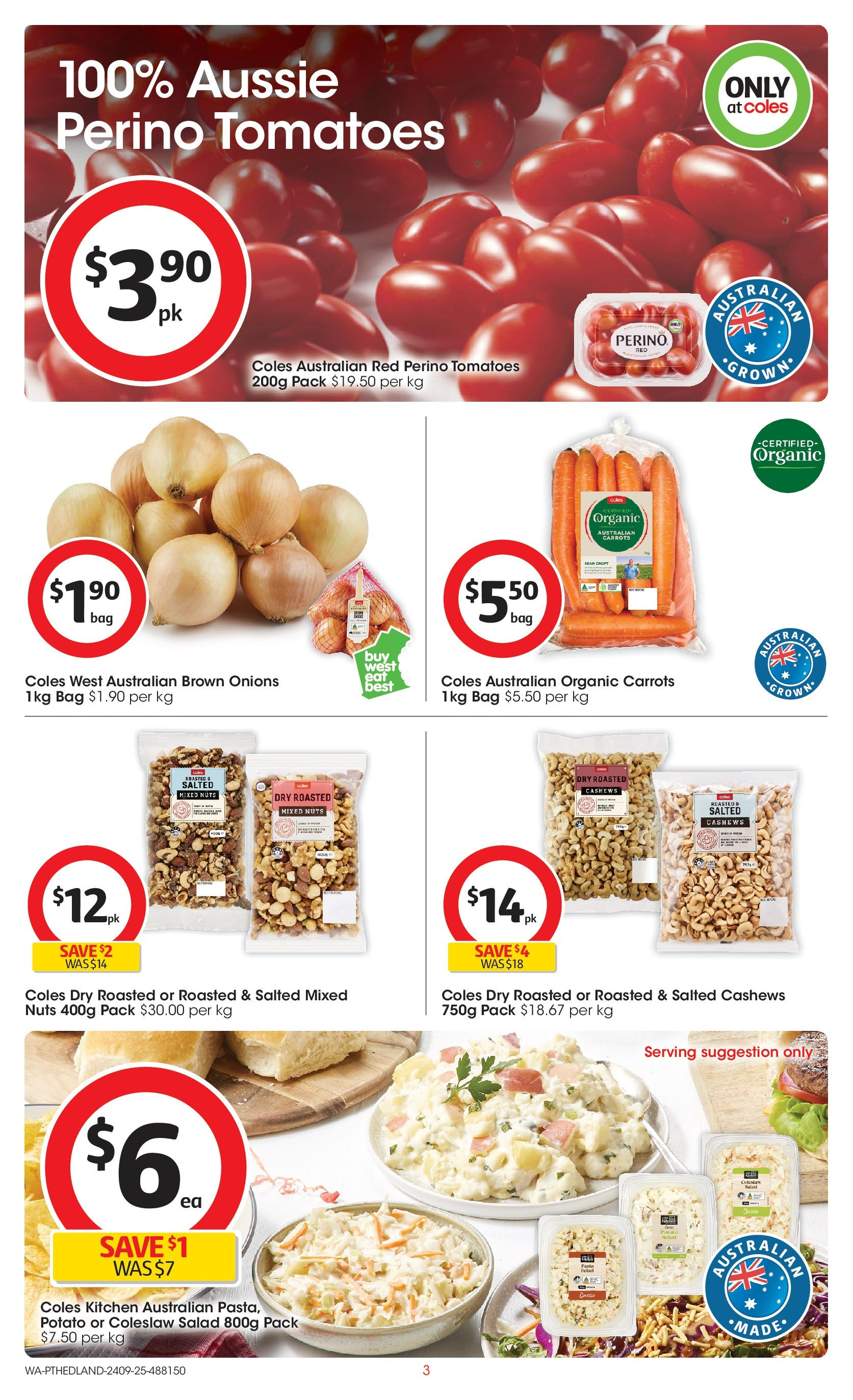 ﻿﻿Coles catalogue valid from 24/09/2025 > Online Australia | Page: 3 | Products: Tomatoes, Nuts, Salad, Onions