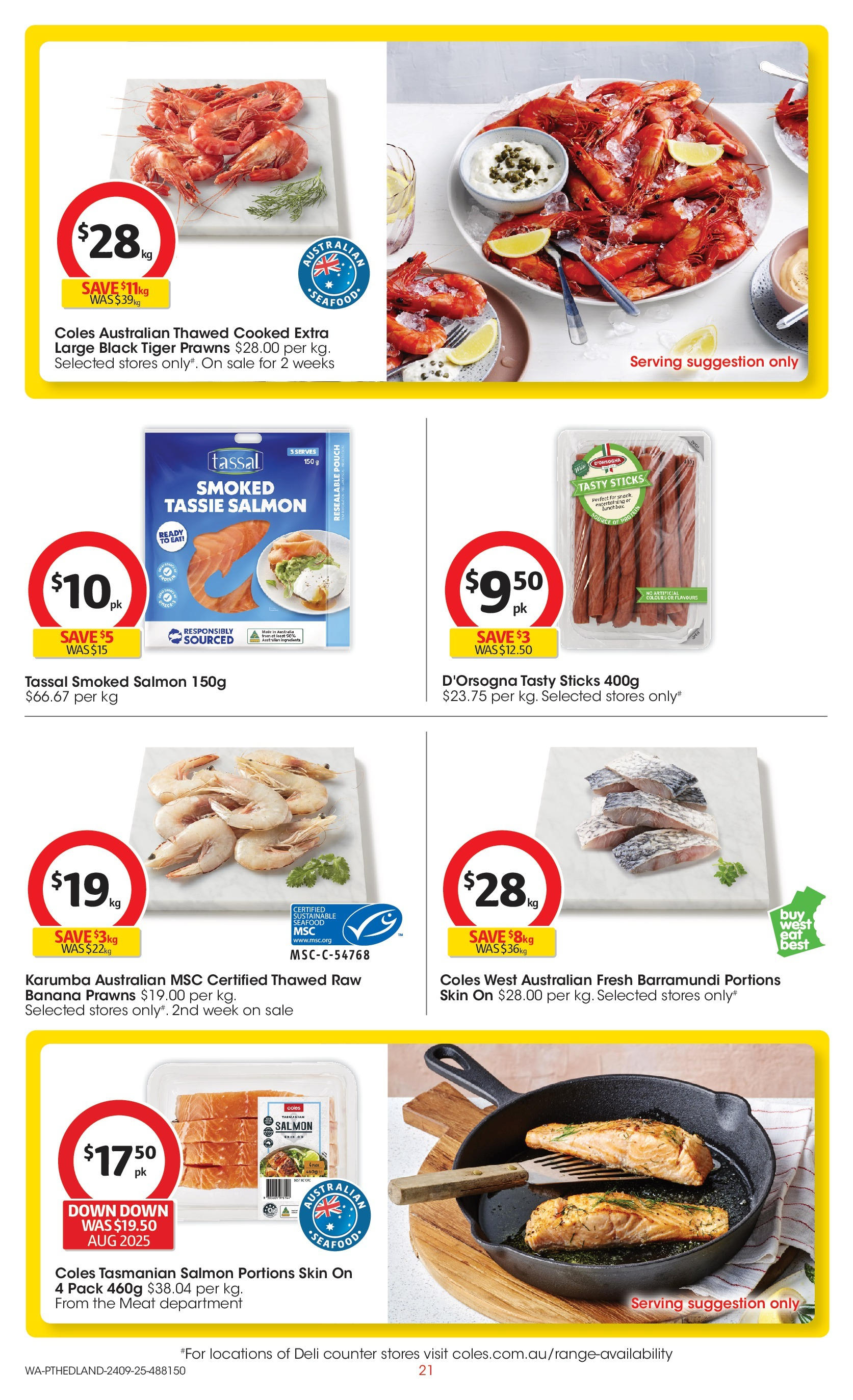 ﻿﻿Coles catalogue valid from 24/09/2025 > Online Australia | Page: 21 | Products: Meat, Prawns, Salmon, Sustainable