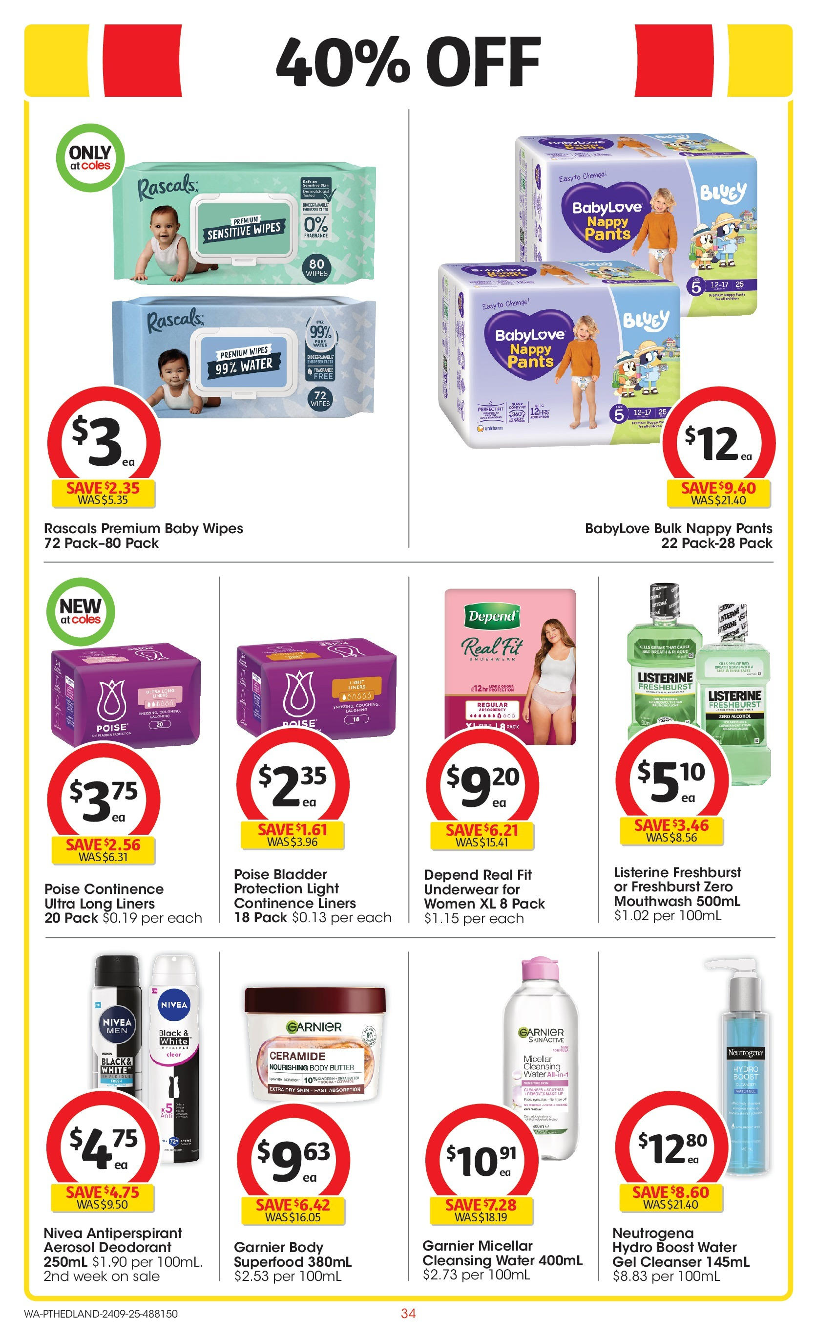 ﻿﻿Coles catalogue valid from 24/09/2025 > Online Australia | Page: 34 | Products: Light, Mouthwash, Water, Underwear