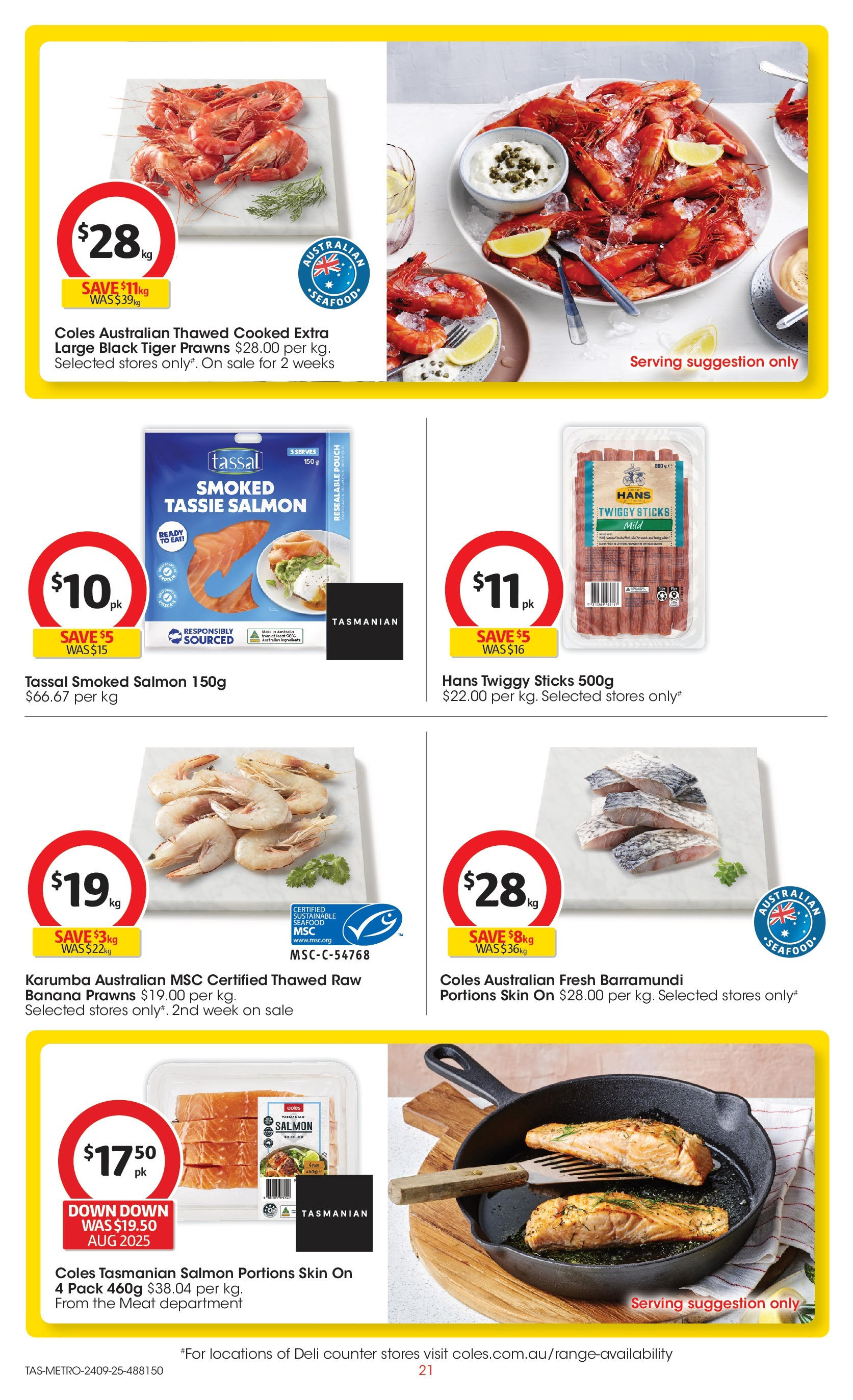 ﻿﻿Coles catalogue valid from 24/09/2025 > Online Australia | Page: 21 | Products: Meat, Prawns, Salmon, Sustainable