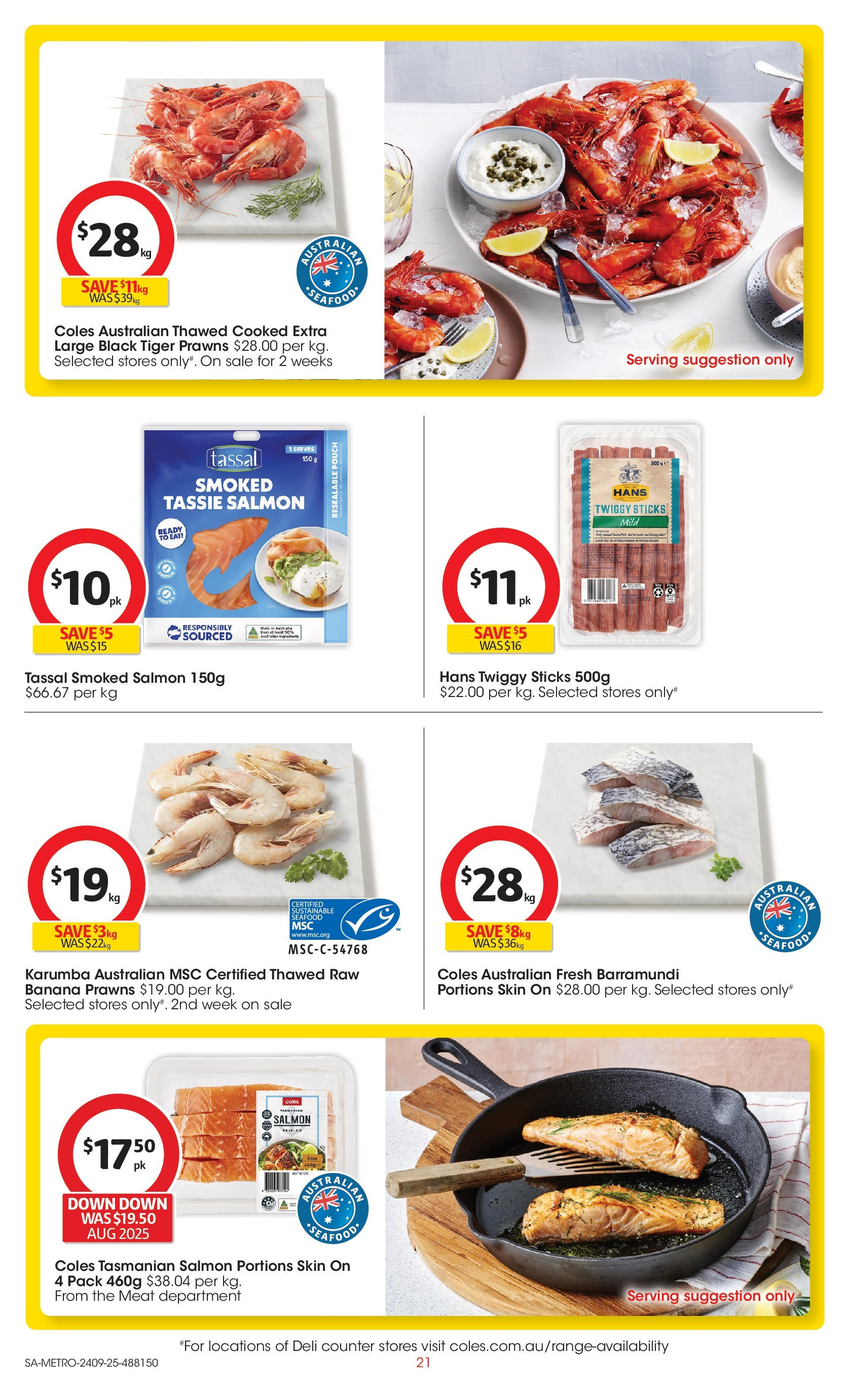 ﻿﻿Coles catalogue valid from 24/09/2025 > Online Australia | Page: 21 | Products: Meat, Prawns, Salmon, Seafood