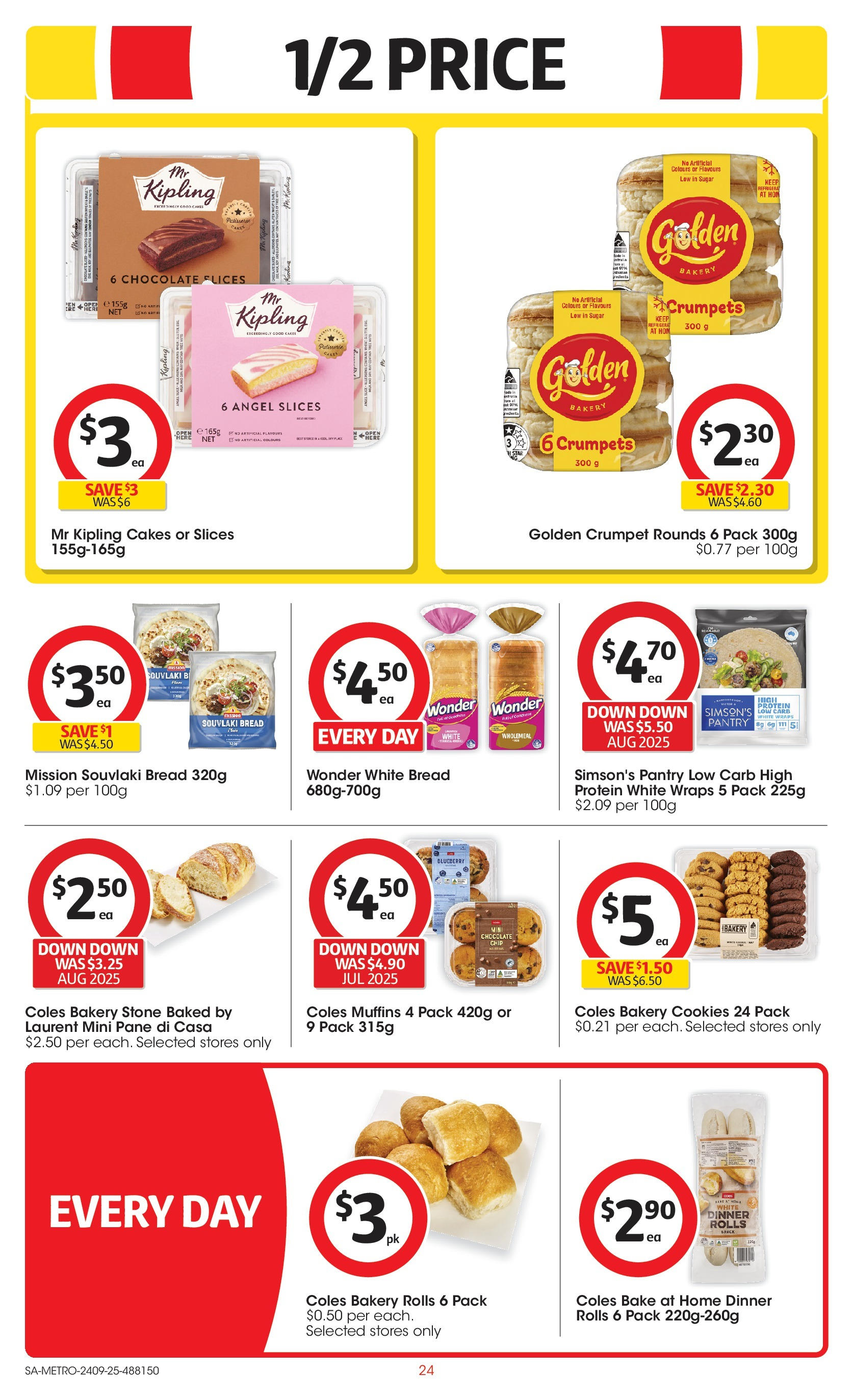 ﻿﻿Coles catalogue valid from 24/09/2025 > Online Australia | Page: 24 | Products: Crumpets, Bread, Muffins, Bakery
