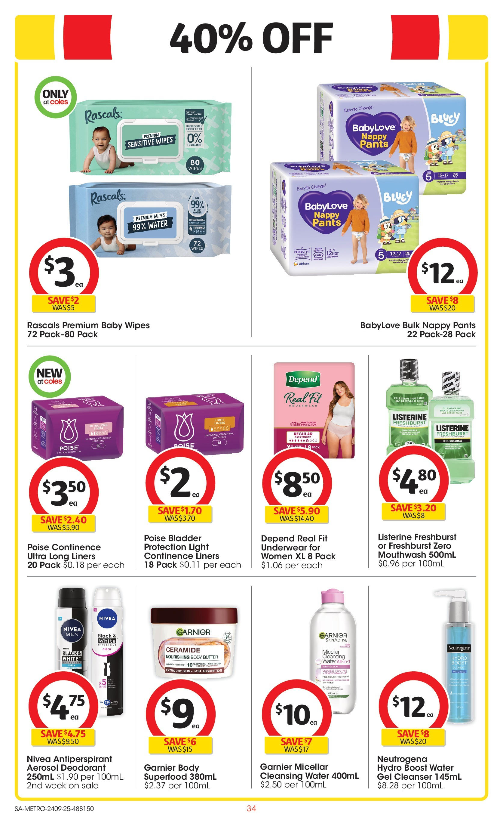 ﻿﻿Coles catalogue valid from 24/09/2025 > Online Australia | Page: 34 | Products: Butter, Antiperspirant, Body butter, Pants