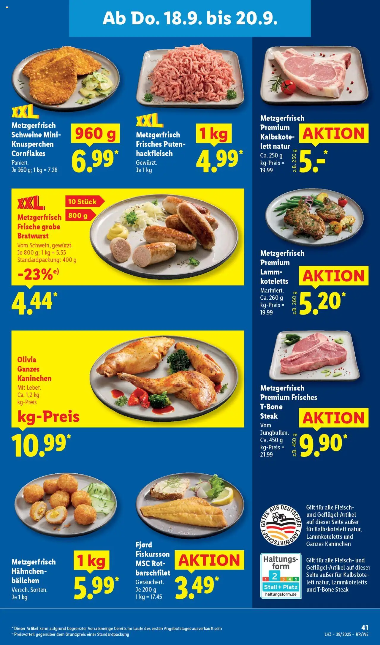Lidl Prospekt Aarbergen – gültig ab 15.09.2025 | Seite: 61 | Produkte: Hahnchen, Kaninchen, Bratwurst, Hackfleisch