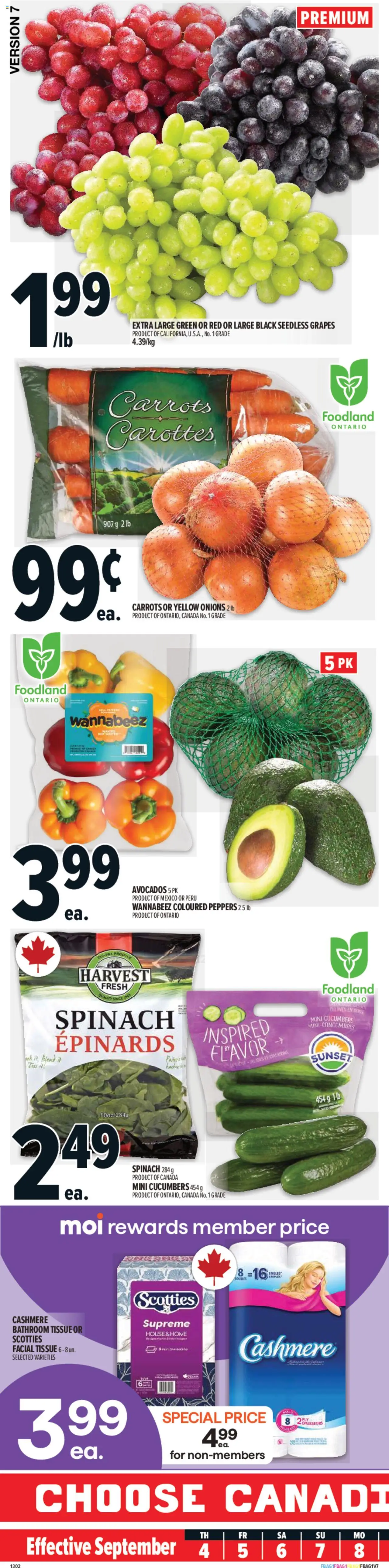 Metro flyer valid from Sep 04, 2025 - page number 1 - Cucumbers, Carrots, Spinach, Grapes, Seedless grapes