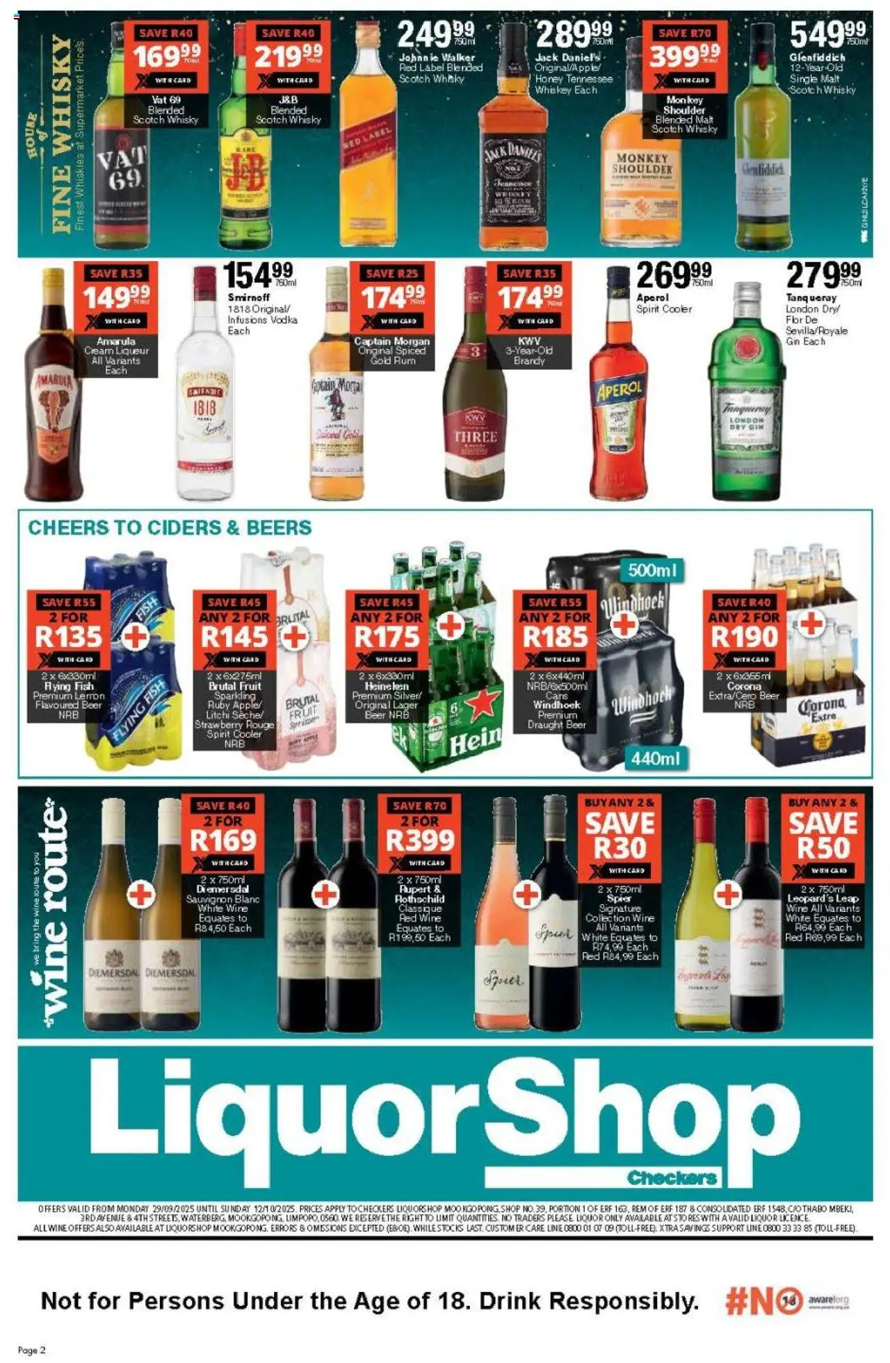 New Checkers catalogue – valid from 29.09.2025 | Page: 2 | Products: Gin, Vodka, Whiskey, Lemon