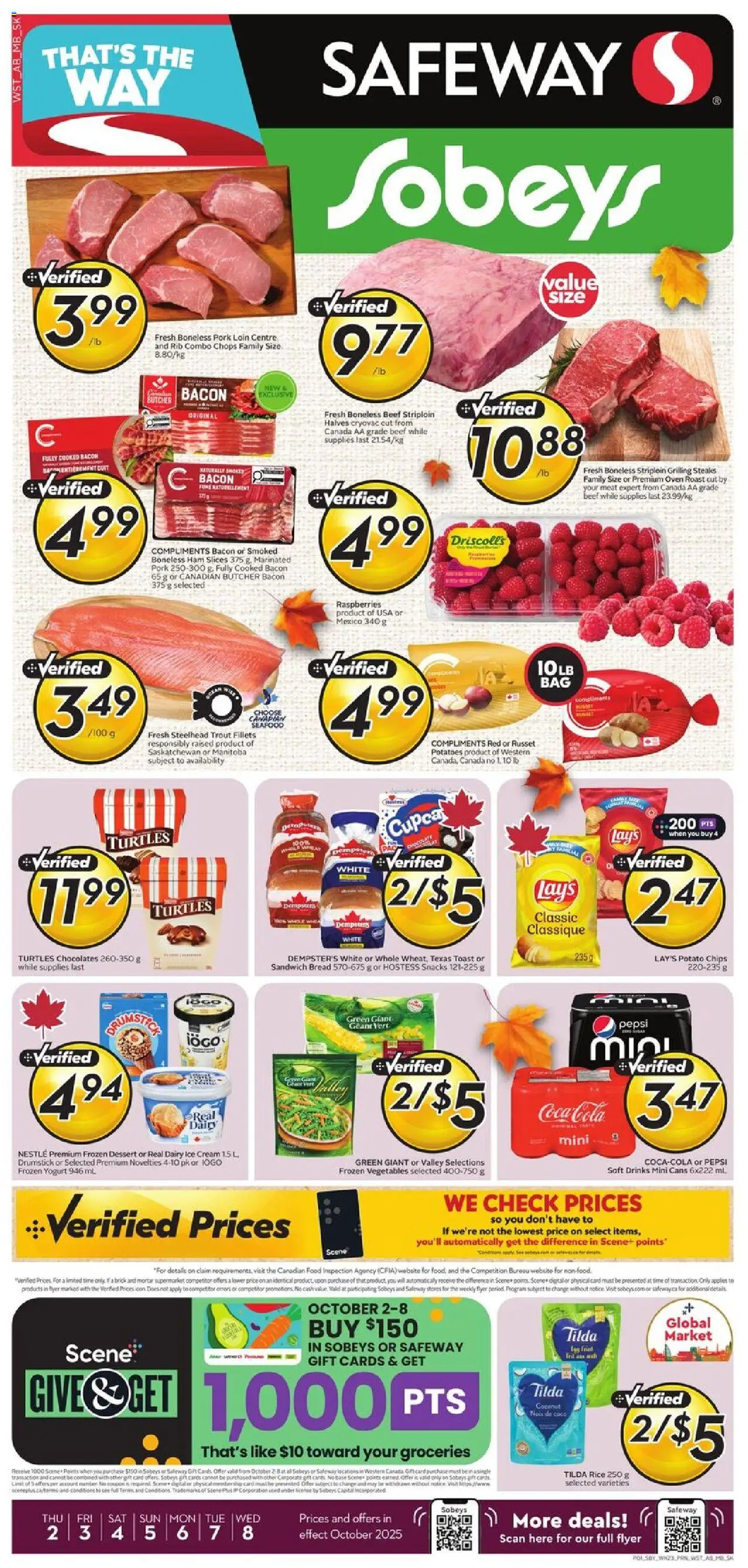 Sobeys flyer valid from 02.10.2025 | Page: 1 | Products: Rice, Beef, Chips, Cream