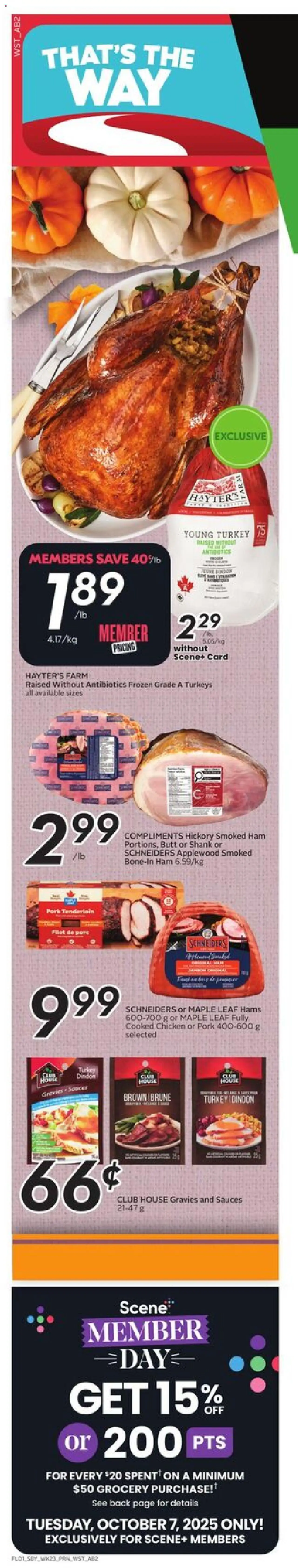 Sobeys flyer valid from 02.10.2025 | Page: 2 | Products: Turkey, Ham, Chicken, Pork