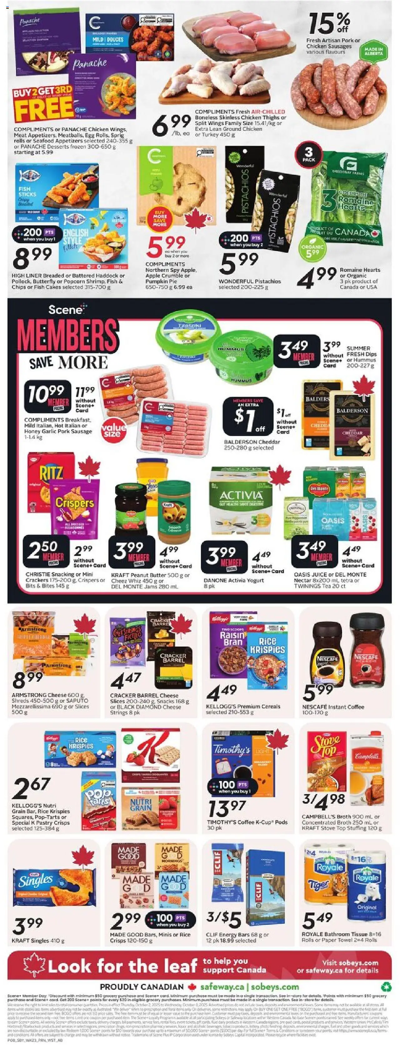 Sobeys flyer valid from 02.10.2025 | Page: 4 | Products: Rice, Juice, Chicken, Pork