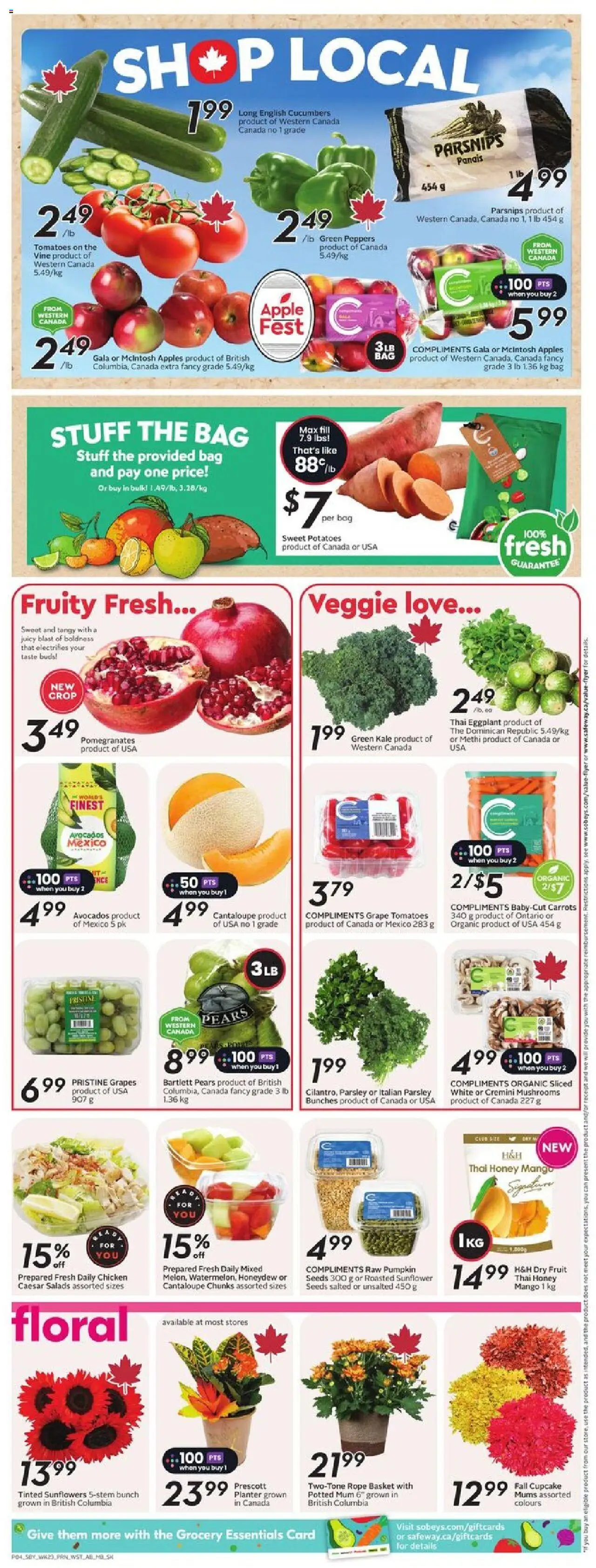 Sobeys flyer valid from 02.10.2025 | Page: 7 | Products: Potatoes, Basket, Pumpkin, Chicken