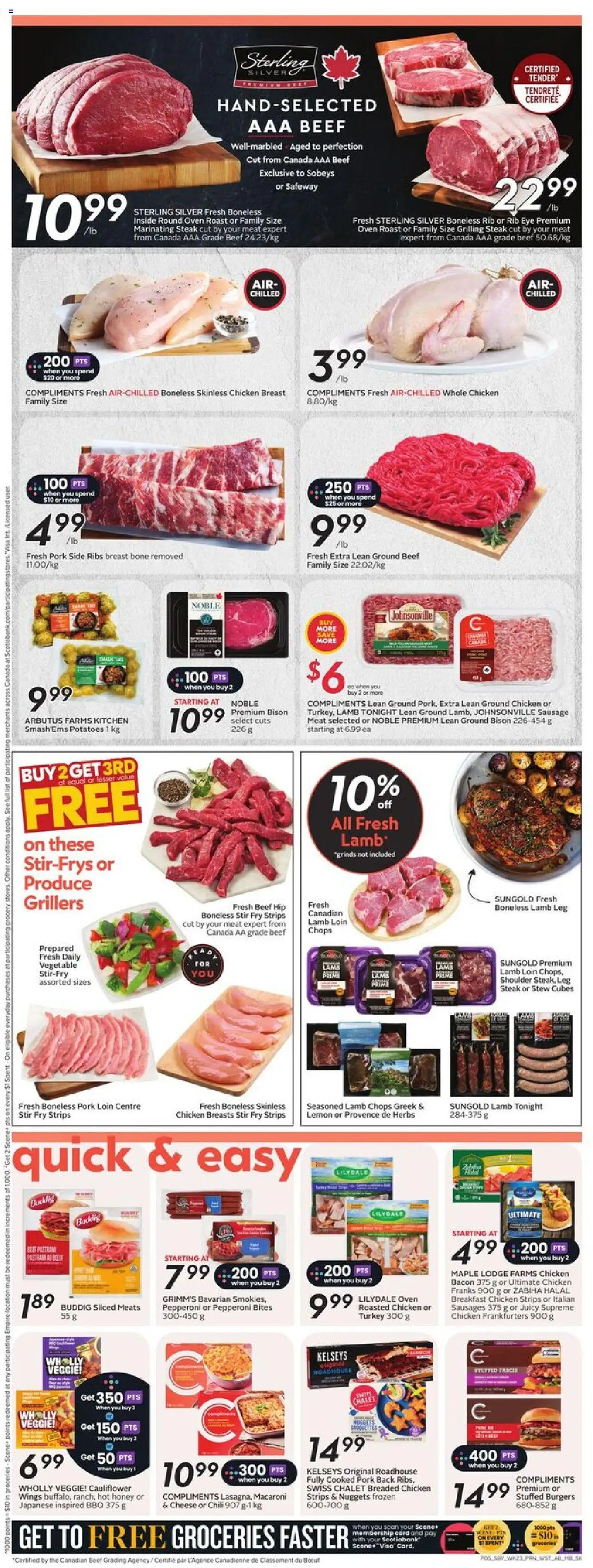 Sobeys flyer valid from 02.10.2025 | Page: 9 | Products: Turkey, Cheese, Chicken, Pork