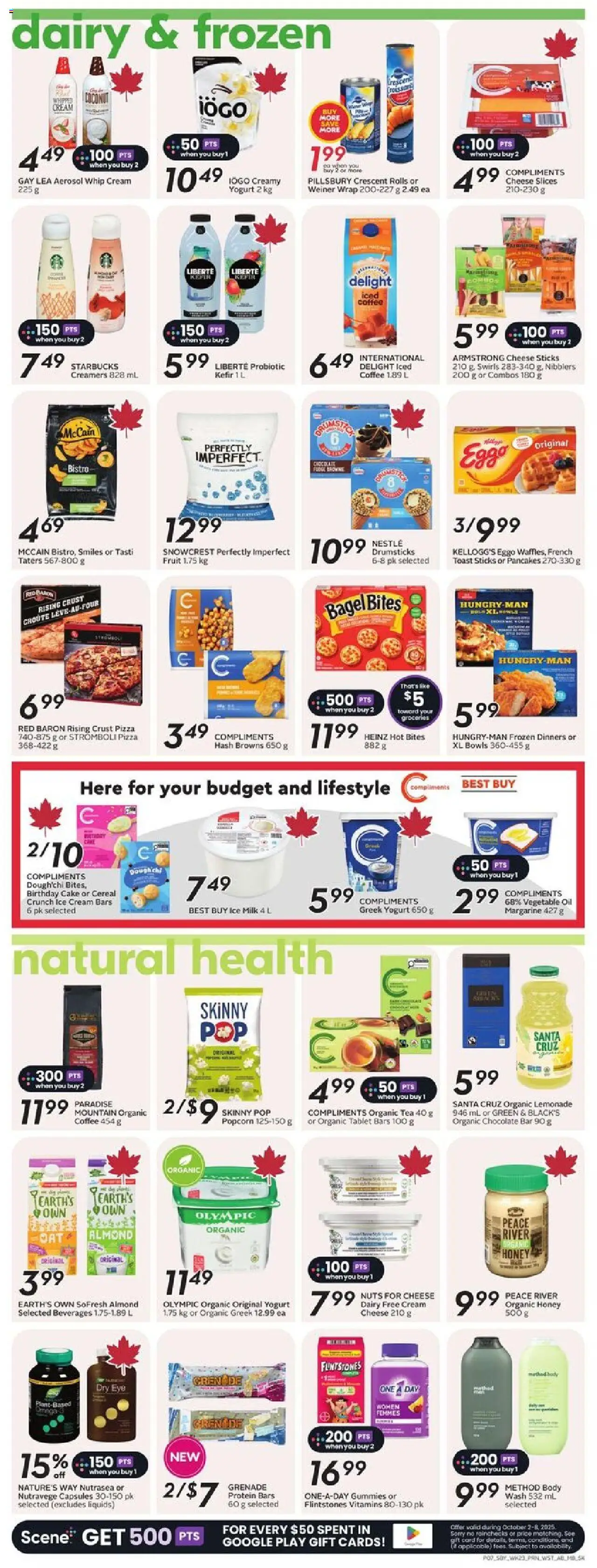 Sobeys flyer valid from 02.10.2025 | Page: 11 | Products: Ice cream, Tablet, Cheese, Oil