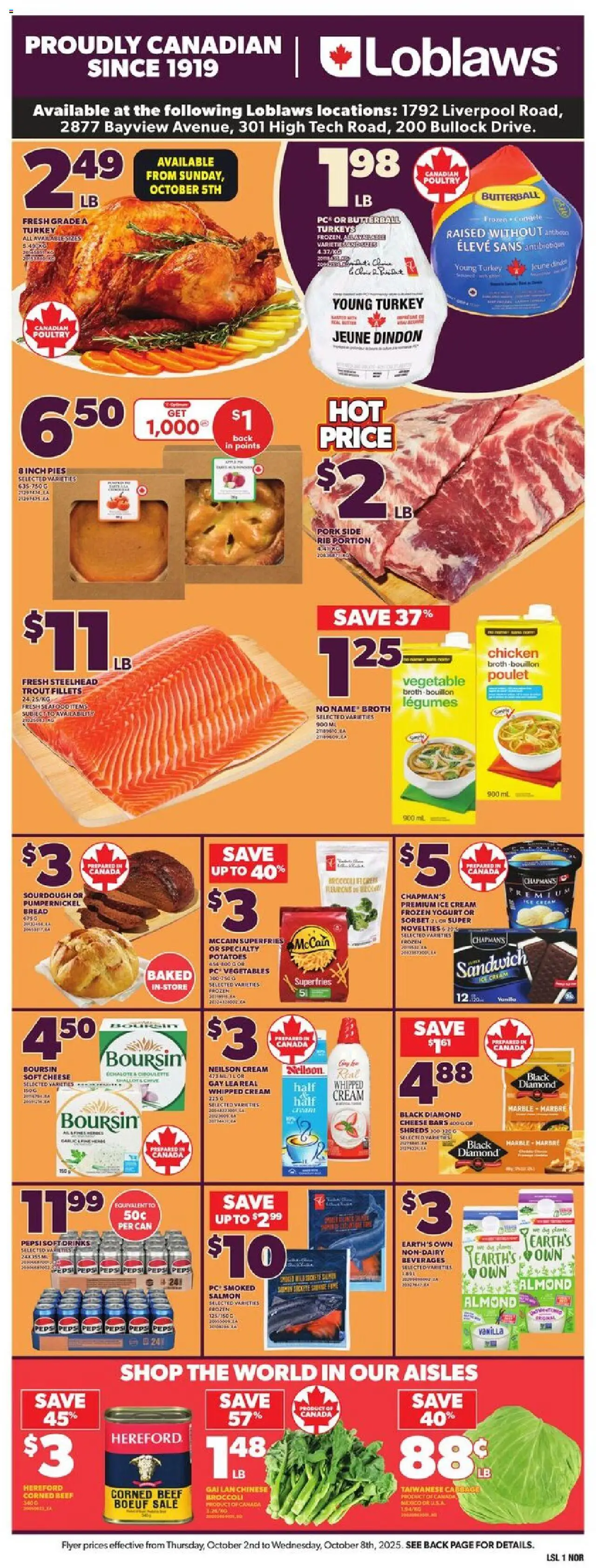 Loblaws flyer valid from 02.10.2025 | Page: 3 | Products: Ice cream, Potatoes, Yogurt, Bread
