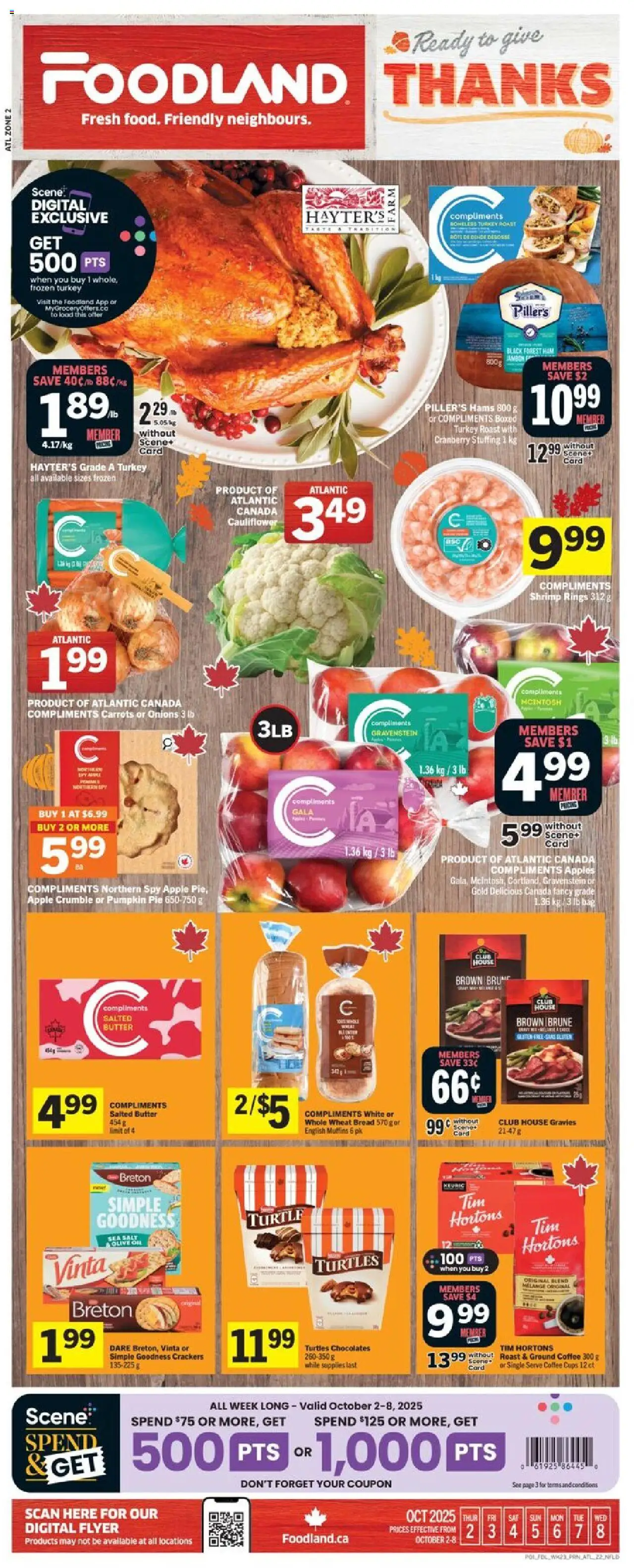 Foodland flyer valid from 02.10.2025 | Page: 1 | Products: Turkey, Butter, Coffee, Ham