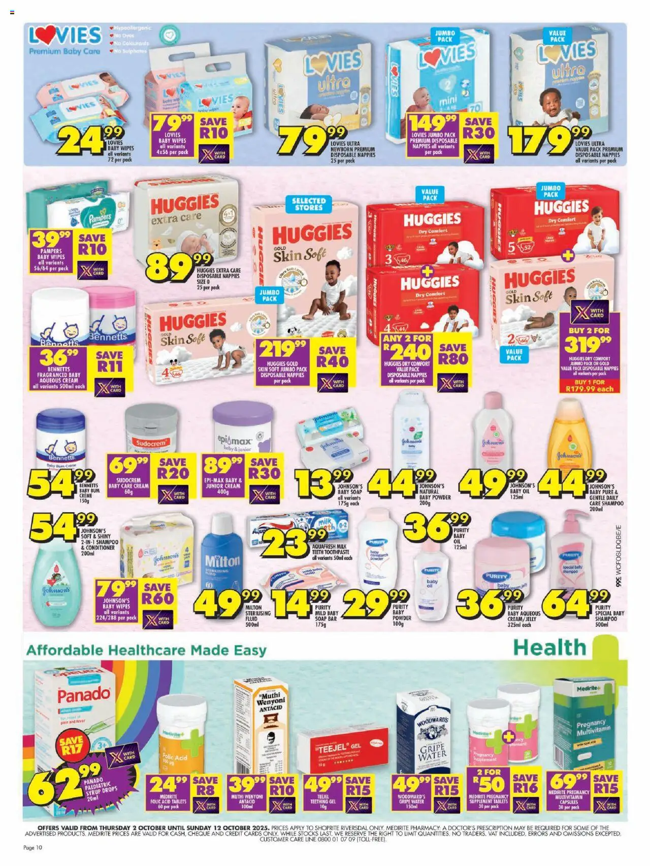 New Shoprite catalogue – valid from 02.10.2025 | Page: 10 | Products: Milk, Cream, Syrup, Nappies