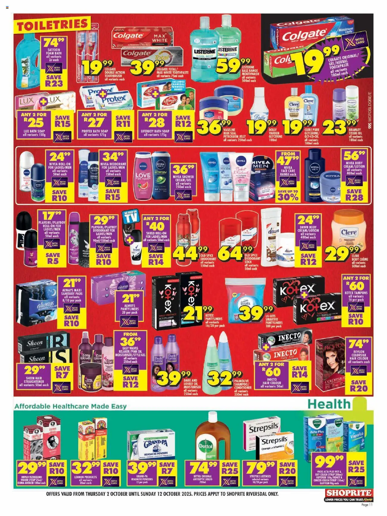New Shoprite catalogue – valid from 02.10.2025 | Page: 11 | Products: Shower, Oil, Lozenges, Syrup