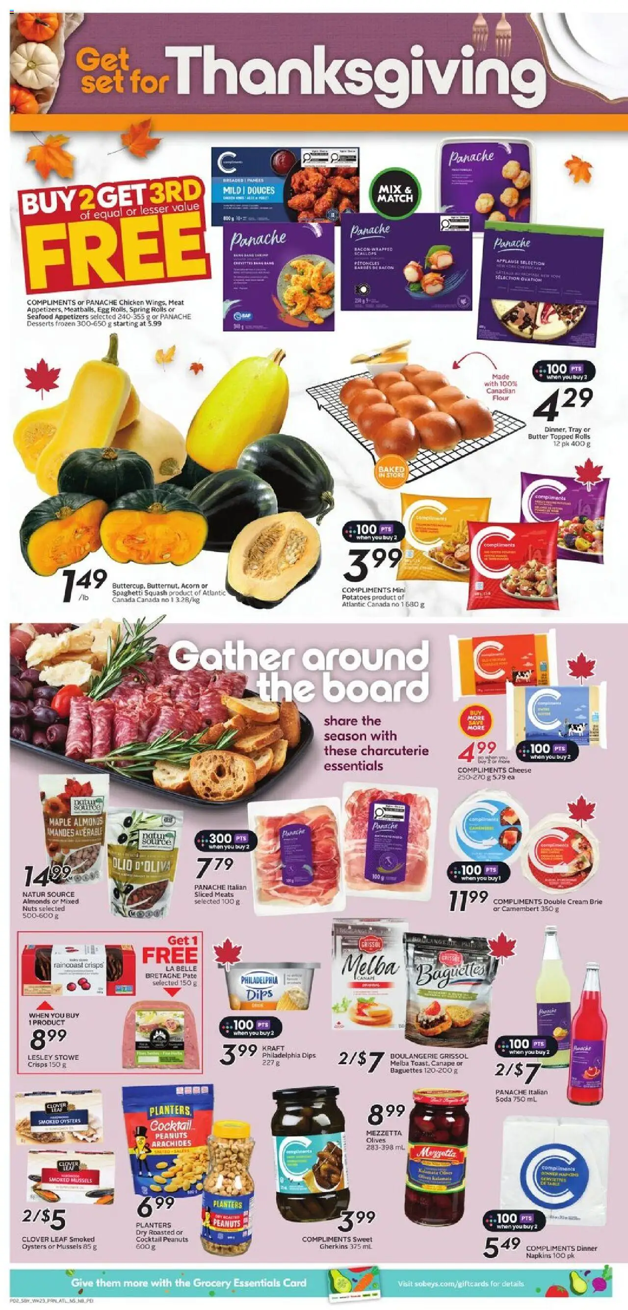 Sobeys flyer valid from 02.10.2025 | Page: 5 | Products: Nuts, Potatoes, Cheese, Chicken