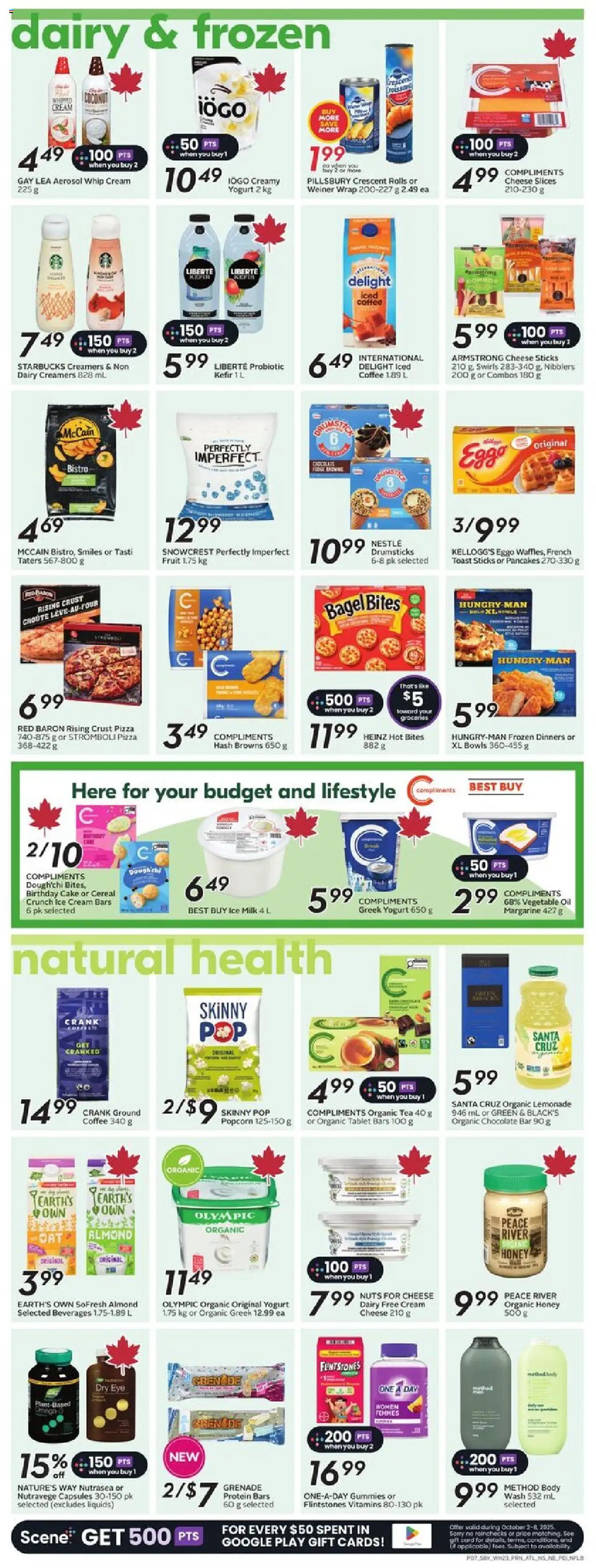 Sobeys flyer valid from 02.10.2025 | Page: 11 | Products: Nuts, Cream, Ice cream, Yogurt