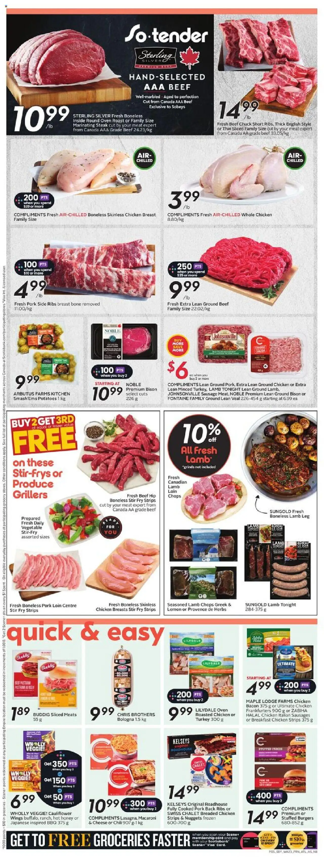 Sobeys flyer valid from 02.10.2025 | Page: 9 | Products: Turkey, Potatoes, Cheese, Chicken