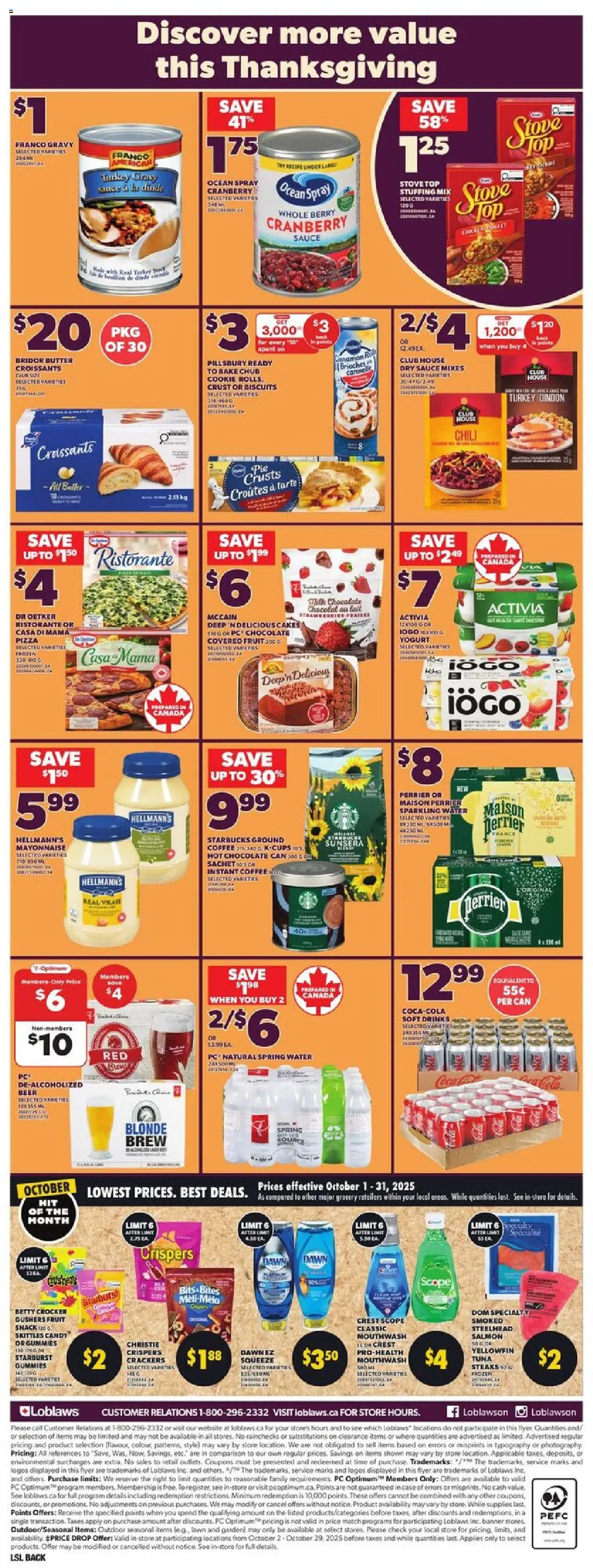 Loblaws flyer valid from 02.10.2025 | Page: 4 | Products: PC, Milk, Pizza, Beer